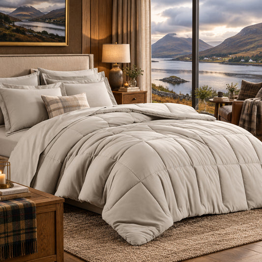 Dluxe Ave. (FULL) 7Pcs Comforter Set, Box Stitch/ Beige
