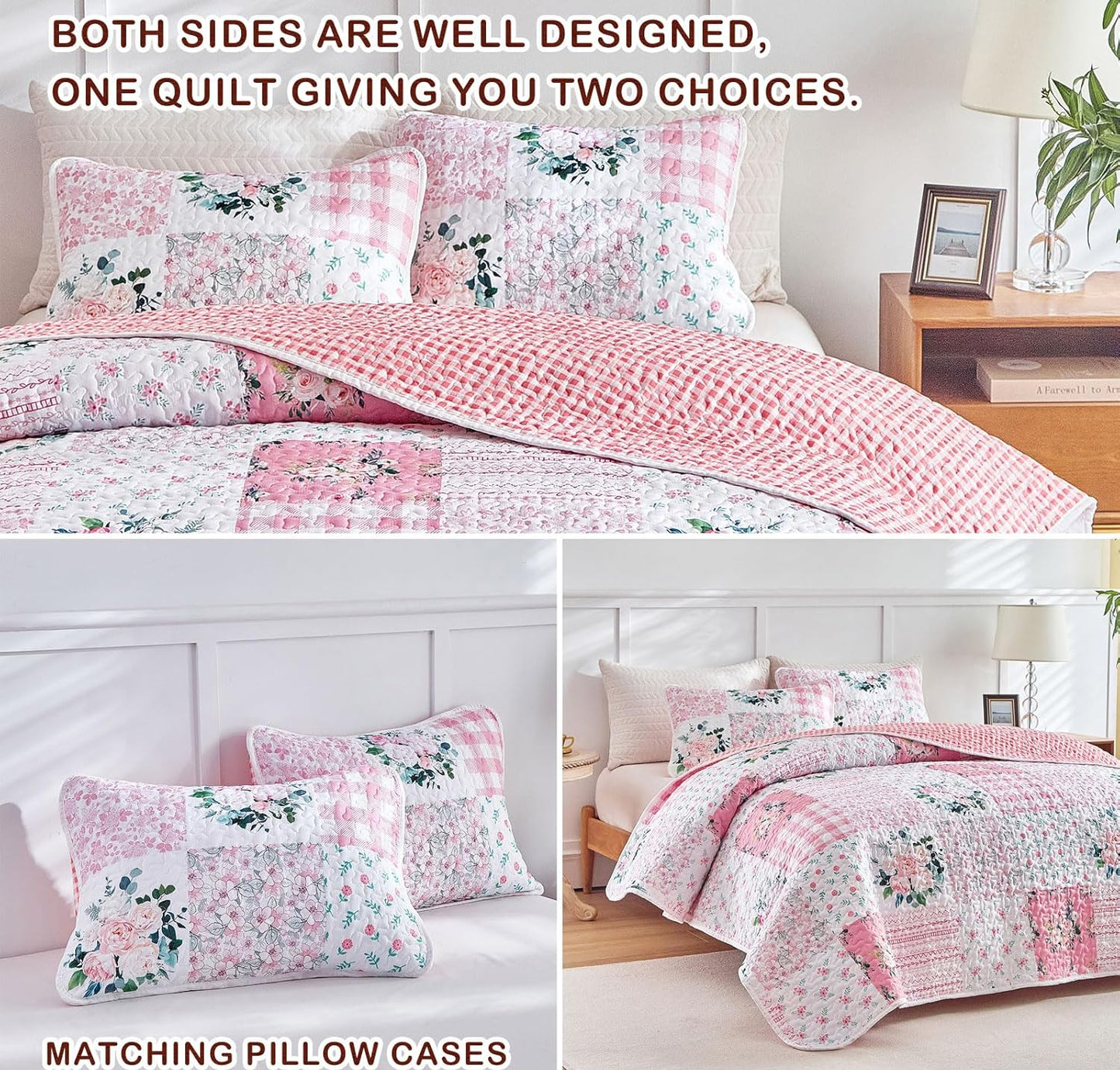 Dluxe Ave. (QUEEN) Set All Season 1 Quilt and 2 Pillow Shams- 90x90 inches/ Pink