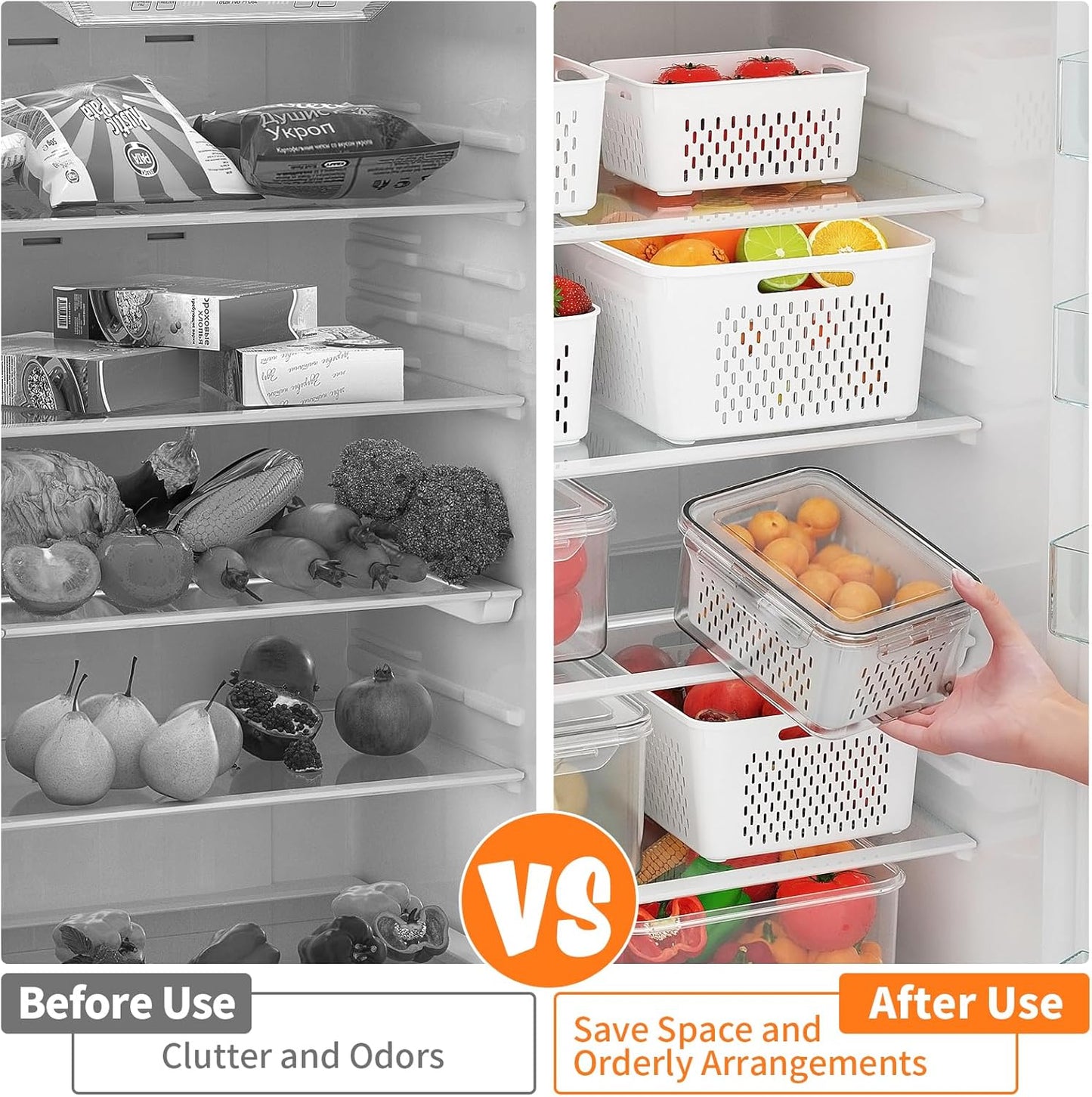 Dluxe Ave. 5 PCS Large Fruit Storage Containers for Fridge with Removable Colanders