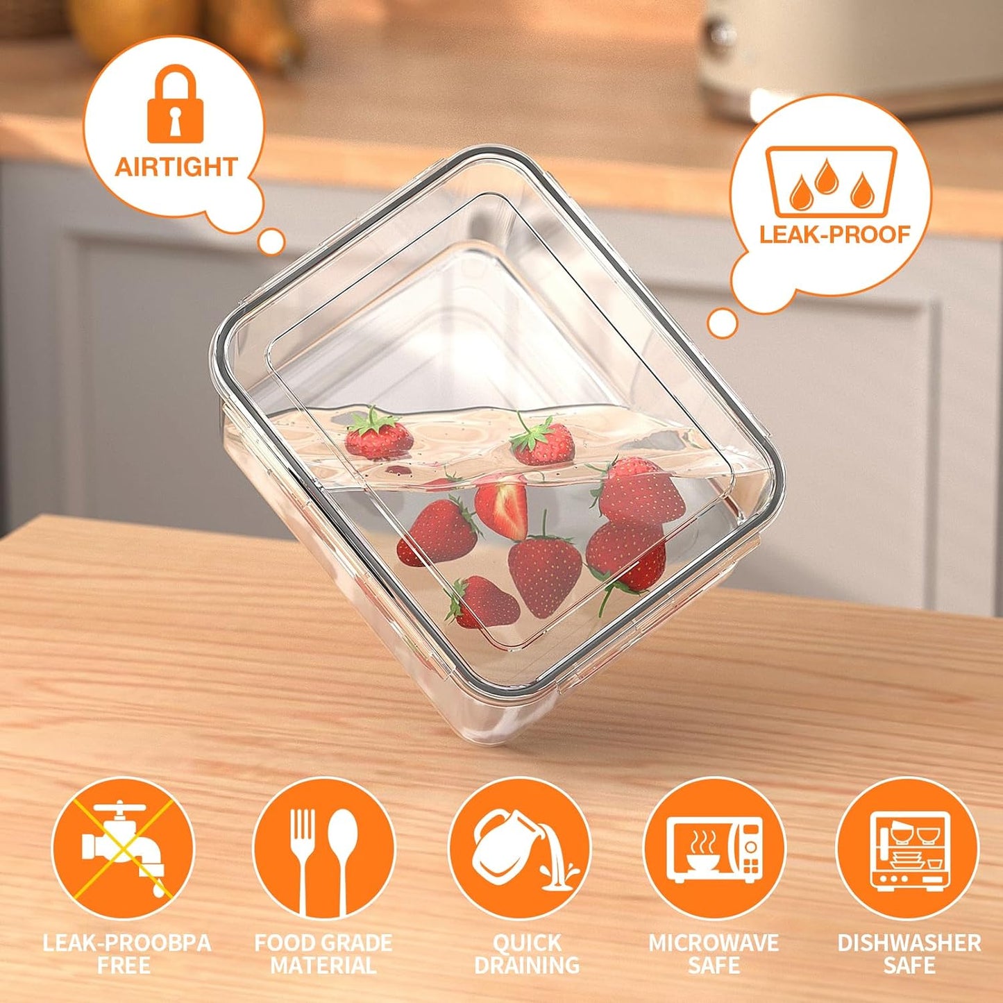 Dluxe Ave. 5 PCS Large Fruit Storage Containers for Fridge with Removable Colanders