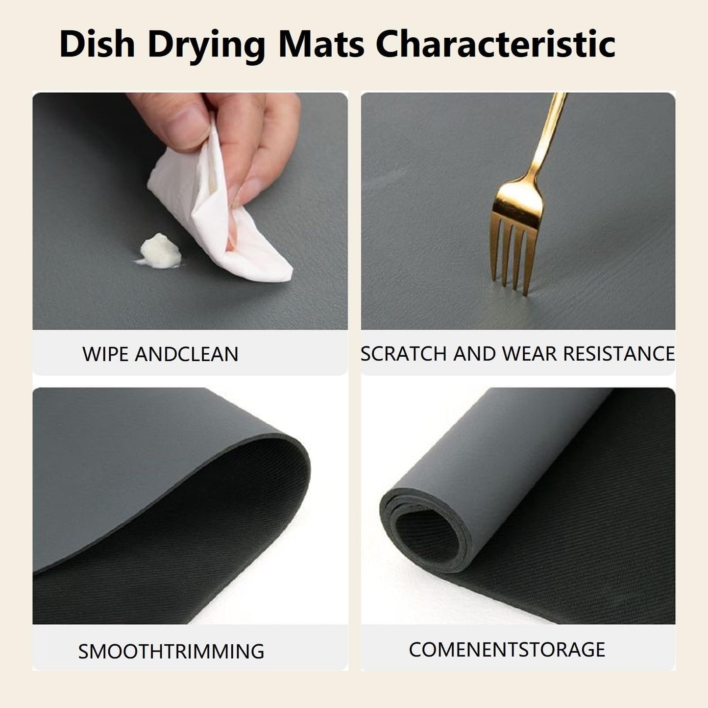 Dluxe Ave. Drying Mat for Kitchen Counter/ Non-slip (Black) 12x19