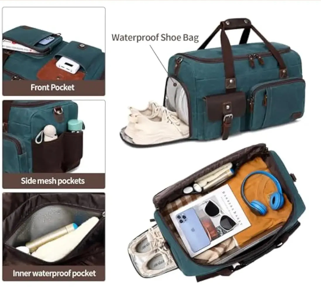 Dluxe Ave. Travel Duffle Bag with Shoe Compartment/ Carry on/ Dark Green