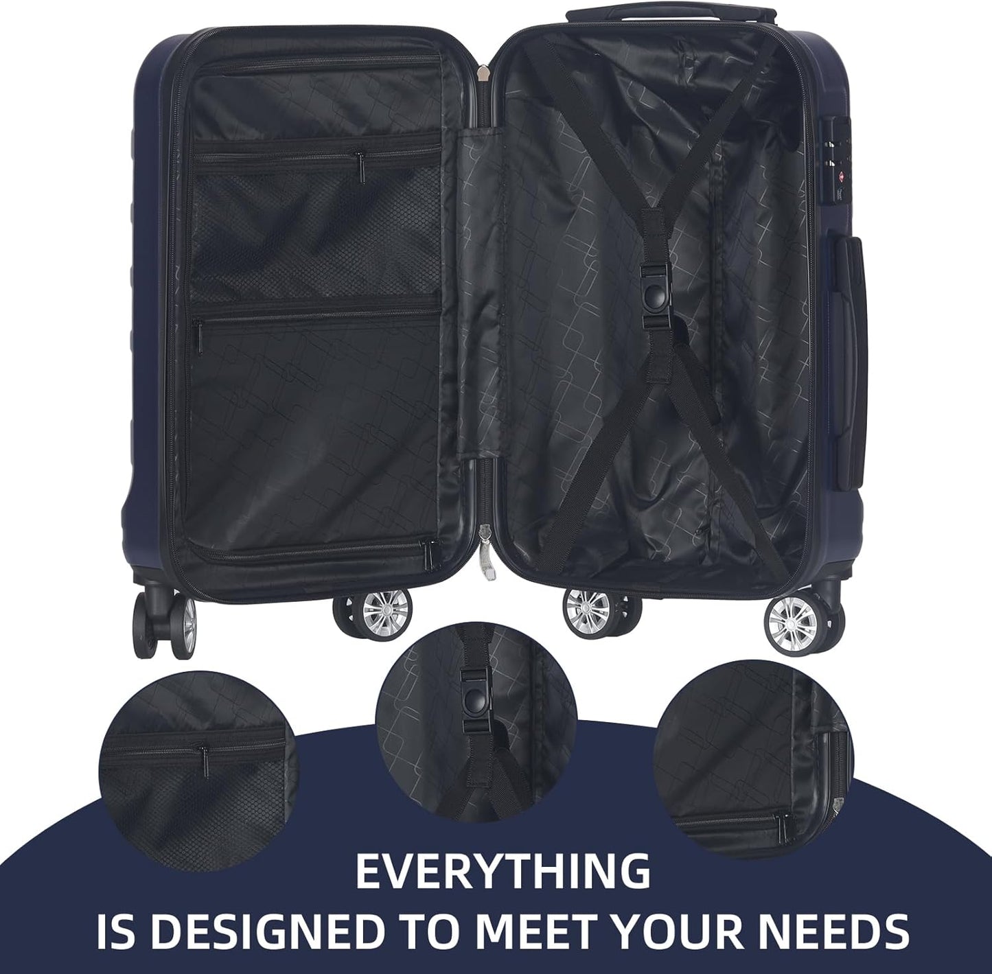 Dluxe Ave. 5 Pcs Luggage Set carry on/Spinning Wheels (Dark blue) 20-24-28-Inch