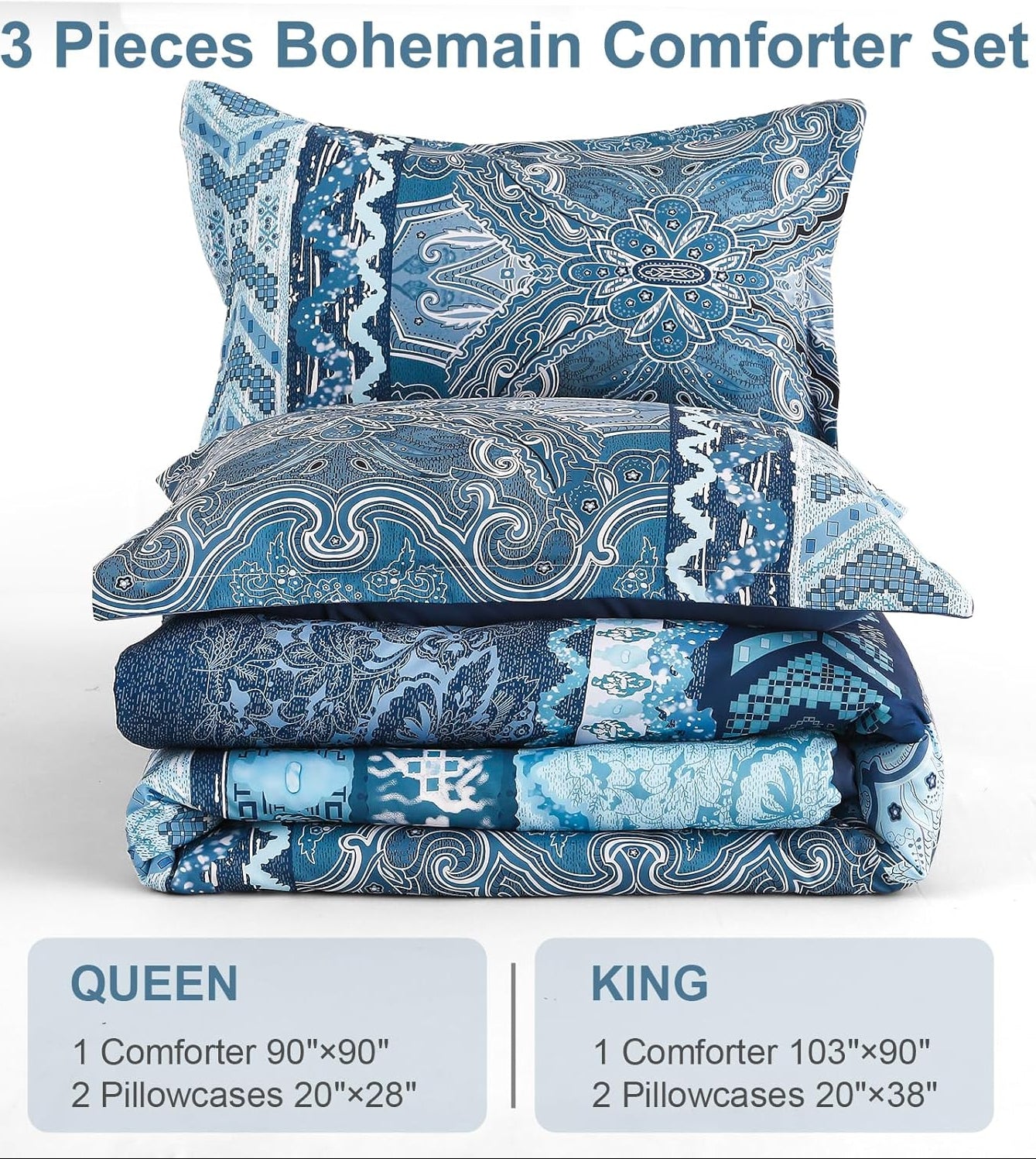 Dluxe Ave. (QUEEN) BEDDING Boho Comforter Set for All Season(90"x90")
