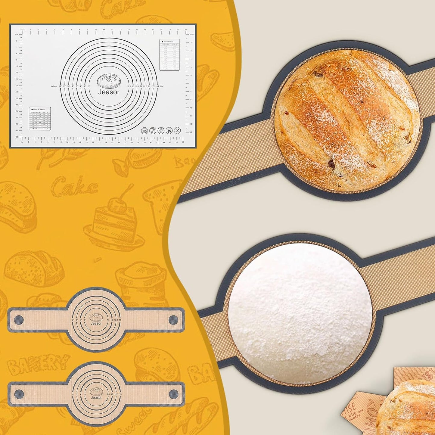 Dluxe Ave. Silicone Baking Mat Set 3 PCS/Bread Sling with Long Handles