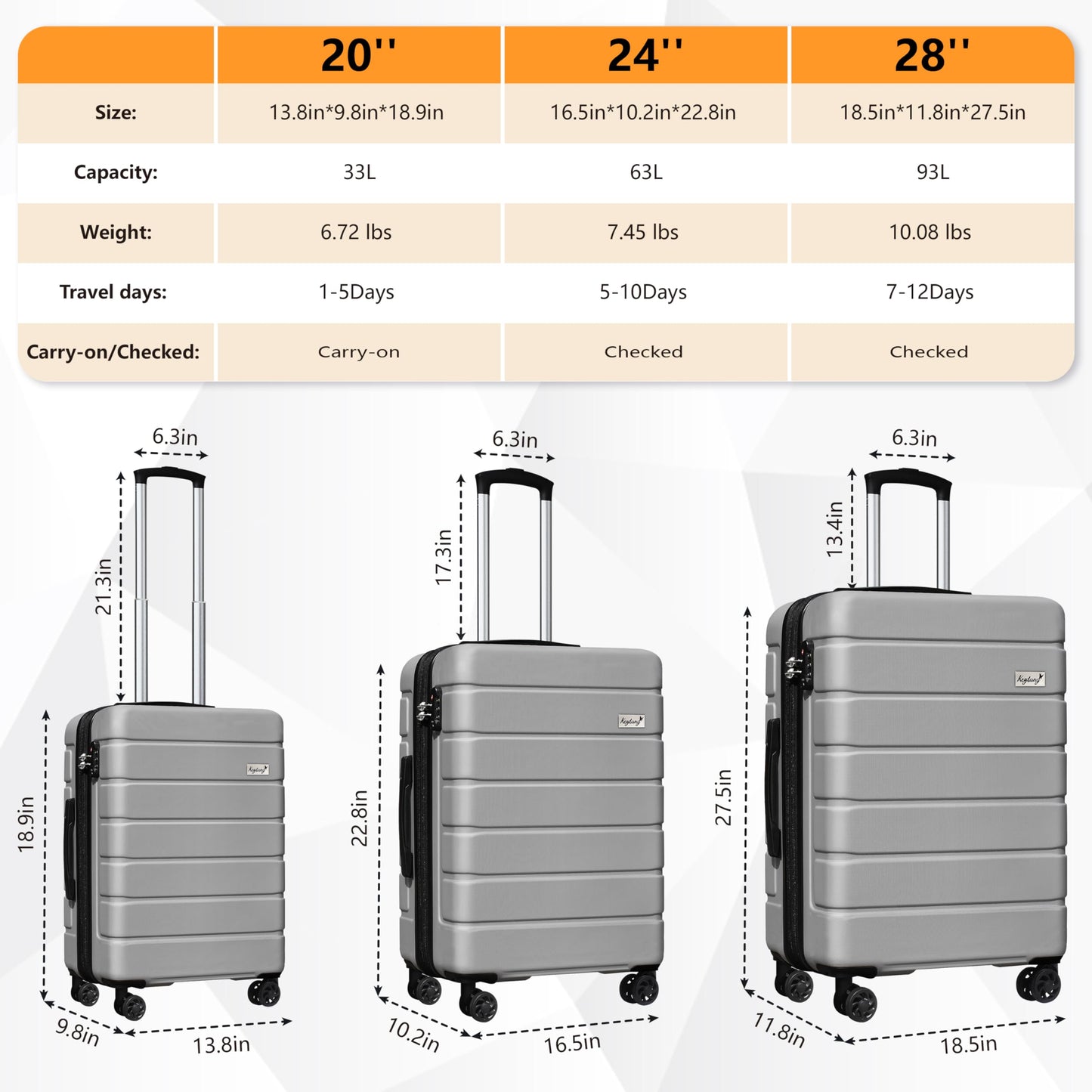 Dluxe Ave. 5 Pcs Expandable Luggage/TSA Lock/ Spinner Wheels (Silver)