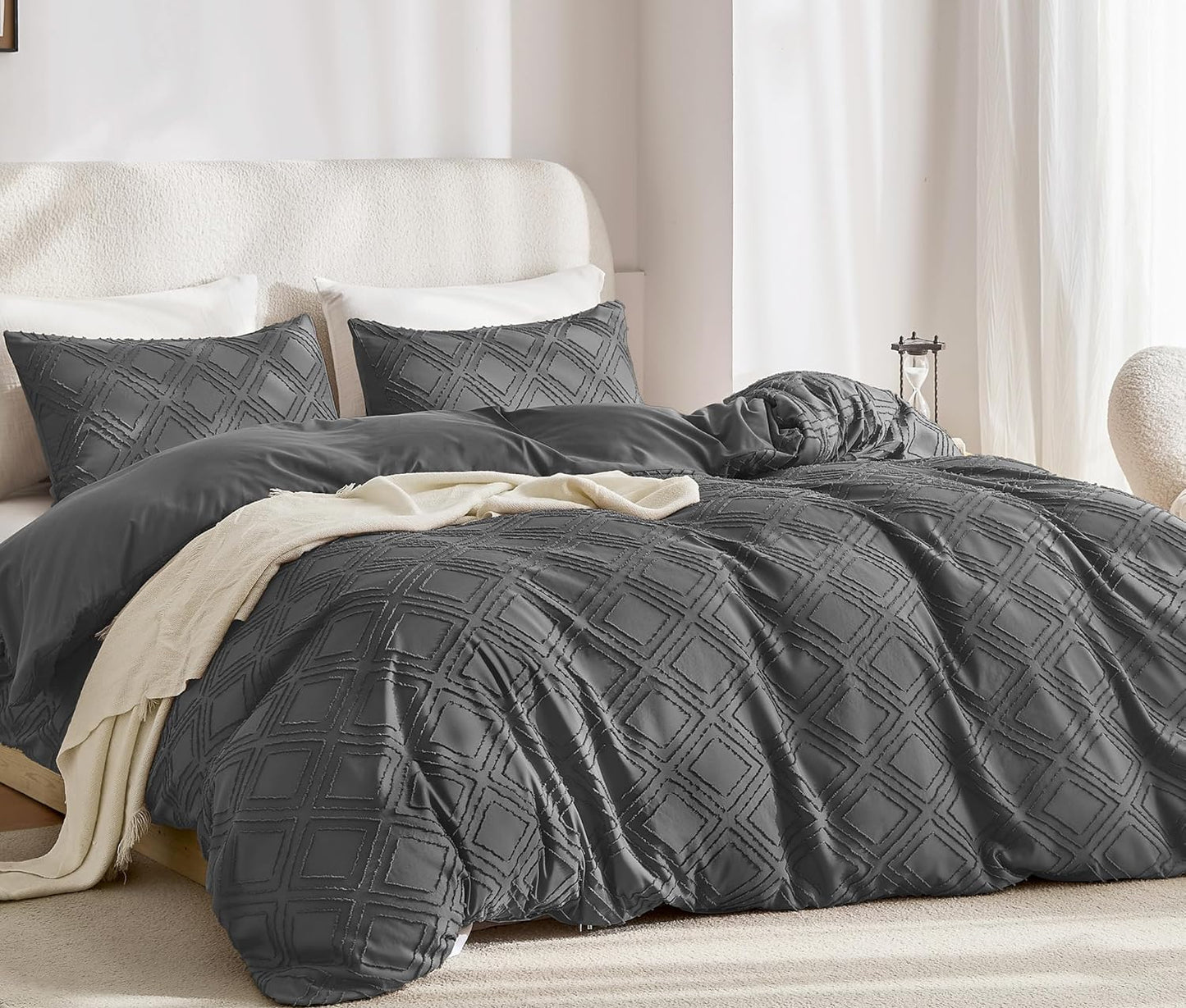 Dluxe Ave. ( TWIN ) 3 Pcs {Duvet Cover} Comforter Set with Corner Ties & Zipper Closure/ Dark Grey