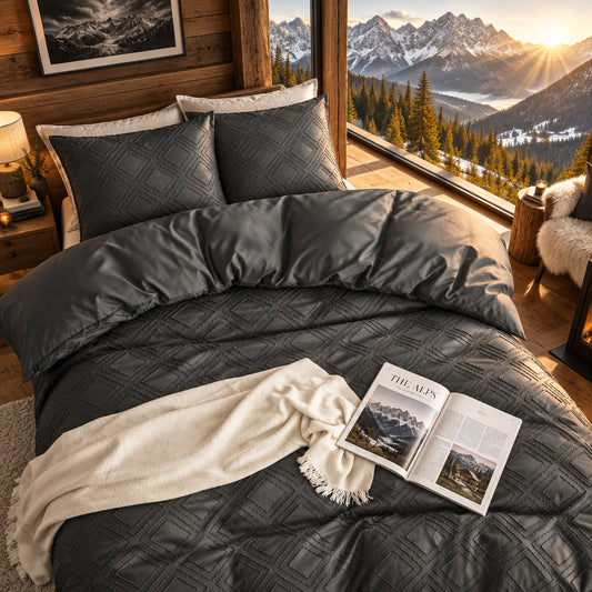 Dluxe Ave. (TWIN) 3 Pcs {Duvet Cover}Comforter Set with Corner Ties & Zipper Closure/ Dark Grey