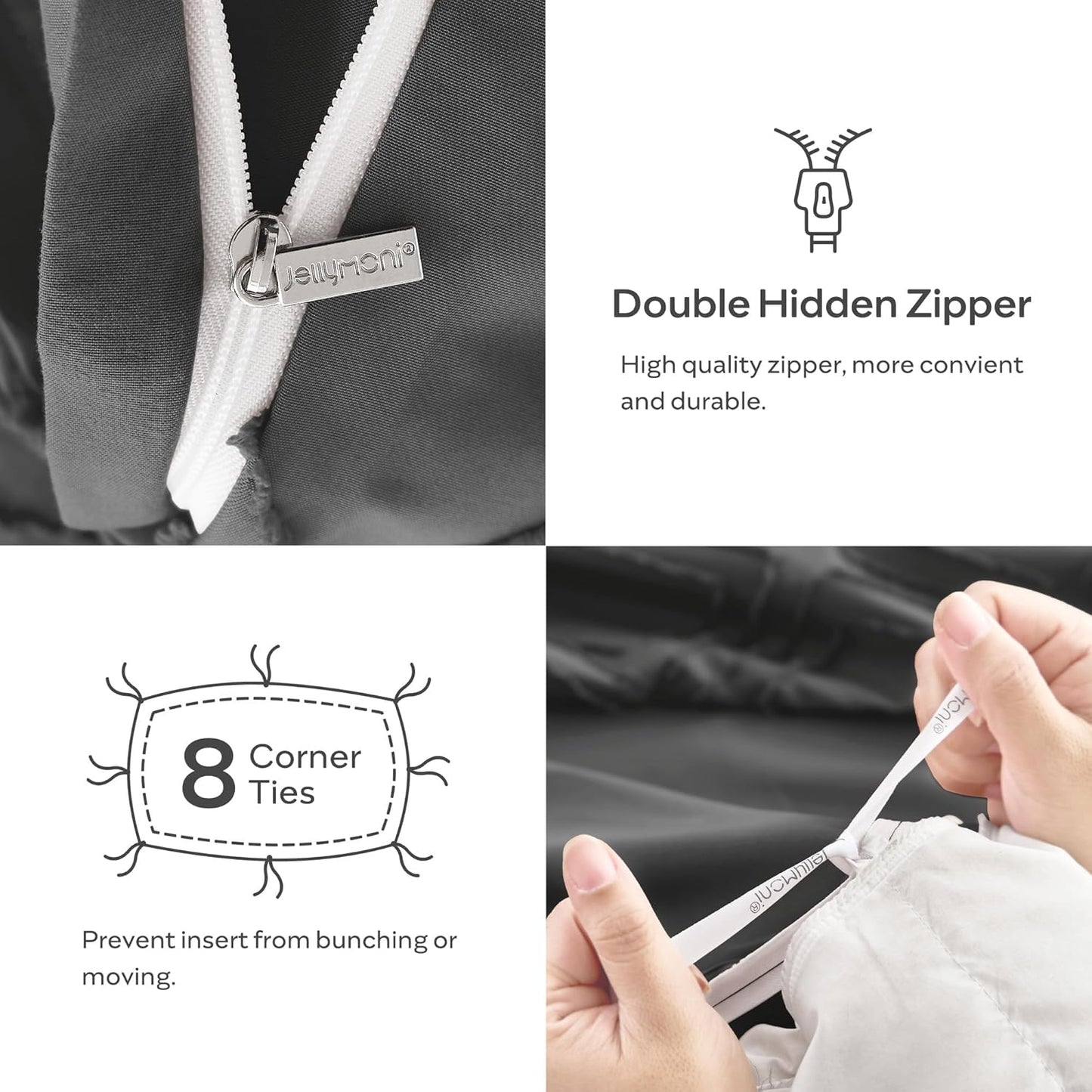 Dluxe Ave. ( TWIN ) 3 Pcs {Duvet Cover} Comforter Set with Corner Ties & Zipper Closure/ Dark Grey