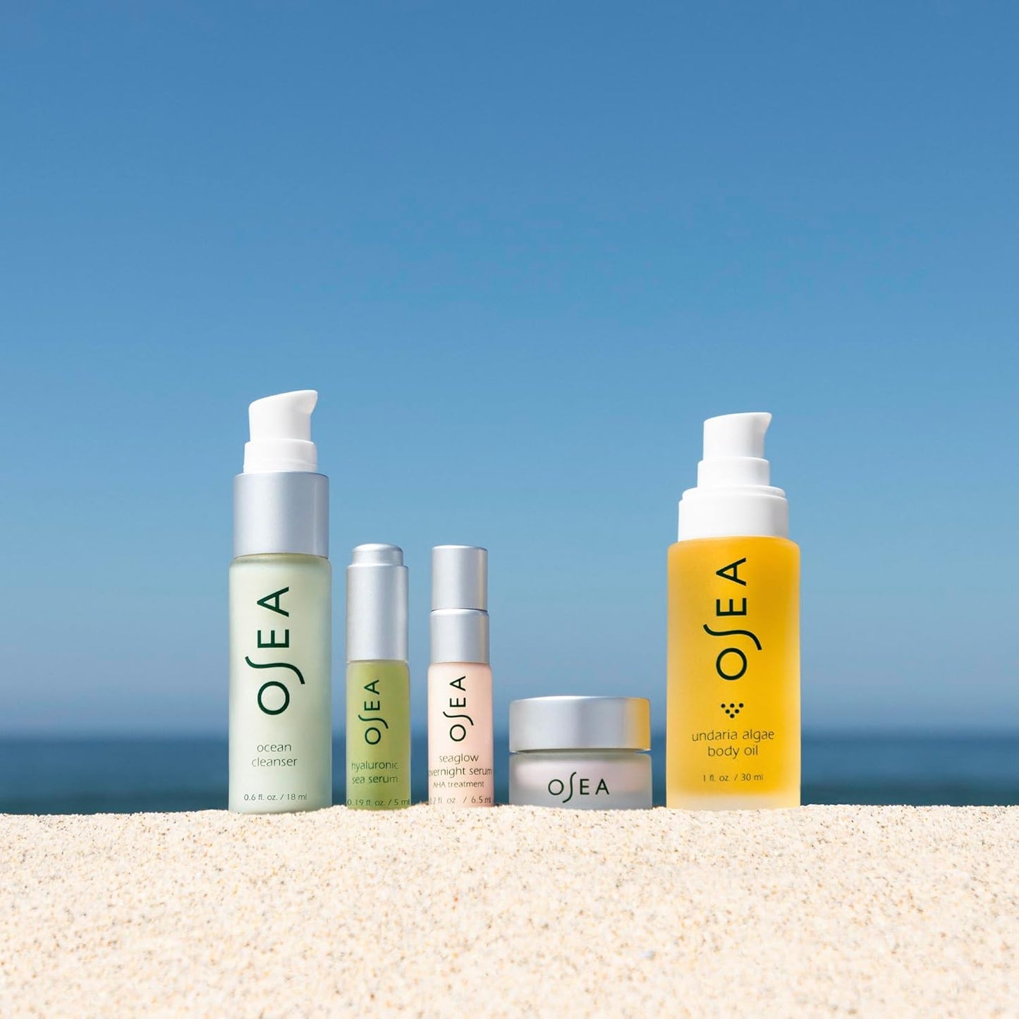 Dluxe Ave. OSEA Glow to Sleep Starter Set - 5-Piece Travel Set - includes Travel Size Night Time Skincare - Ocean Cleanser Hyaluronic Serum Dream Night Cream Seaglow Overnight Serum & Undaria Algae™ Body Oil