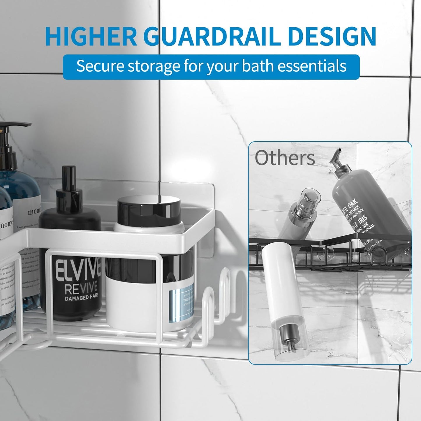 Dluxe Ave. Shower Caddy Corner, 3 pack, Adhesive, Stainless Steel Organizer, No Drilling for Bathroom (White)