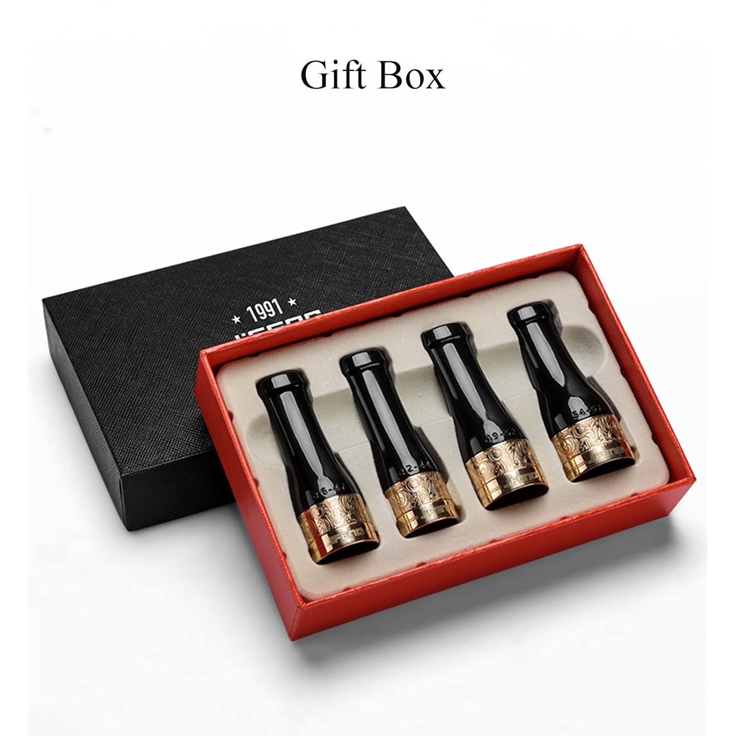 Dluxe Ave. Cigar Mouthpiece Set 4 Size for Men and Women Cigar Holder with Gift Box, (Black+Gold)