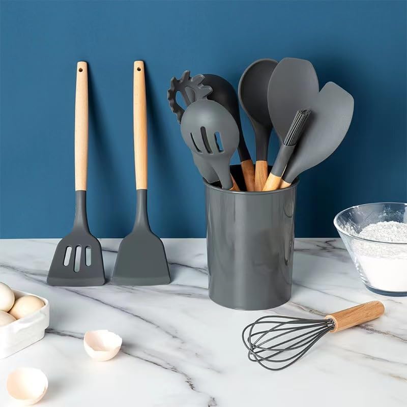 Dluxe Ave. 33 Pcs Non-Stick Silicone Cooking Utensils Set with SpatulaWooden Handle