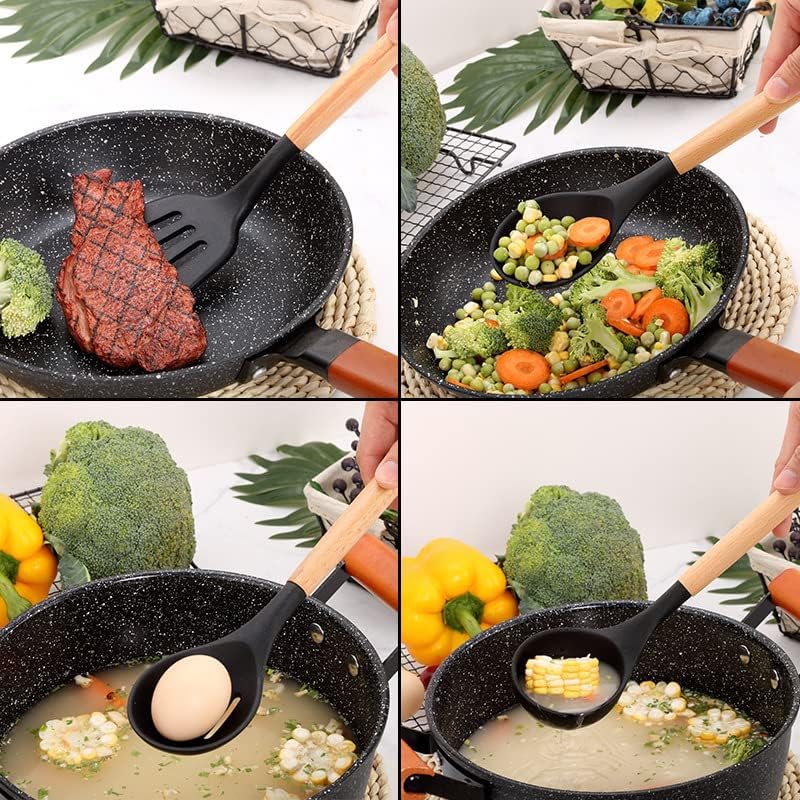 Dluxe Ave. 33 Pcs Non-Stick Silicone Cooking Utensils Set with SpatulaWooden Handle