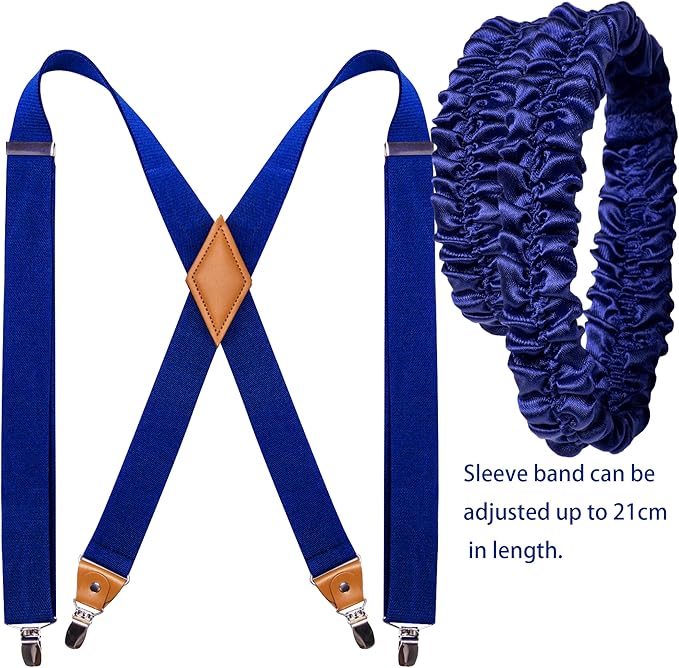 Dluxe Ave. 4PCS Suspender for Man X-Back Elastic Armbands 1.4 inch 4 Points Heavy Duty Clips Tie Sets