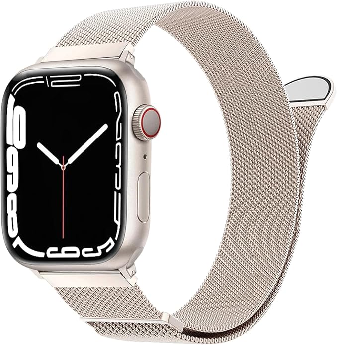 Dluxe Ave. iBazal Compatible with Apple Watch Band 49mm 45mm 44mm 42mm Stainless Steel Mesh Loop Magnetic Clasp Replacement for iWatch Series Ultra 2/Ultra SE/SE2 Series 9/8/7/6/5/4/3/2/1 - Starlight 42/44/45/49