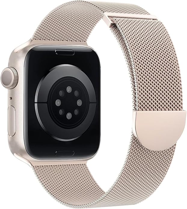 Dluxe Ave. iBazal Compatible with Apple Watch Band 49mm 45mm 44mm 42mm Stainless Steel Mesh Loop Magnetic Clasp Replacement for iWatch Series Ultra 2/Ultra SE/SE2 Series 9/8/7/6/5/4/3/2/1 - Starlight 42/44/45/49