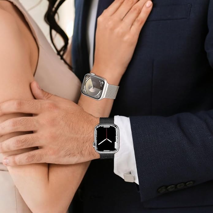 Dluxe Ave. iBazal Compatible with Apple Watch Band 49mm 45mm 44mm 42mm Stainless Steel Mesh Loop Magnetic Clasp Replacement for iWatch Series Ultra 2/Ultra SE/SE2 Series 9/8/7/6/5/4/3/2/1 - Starlight 42/44/45/49