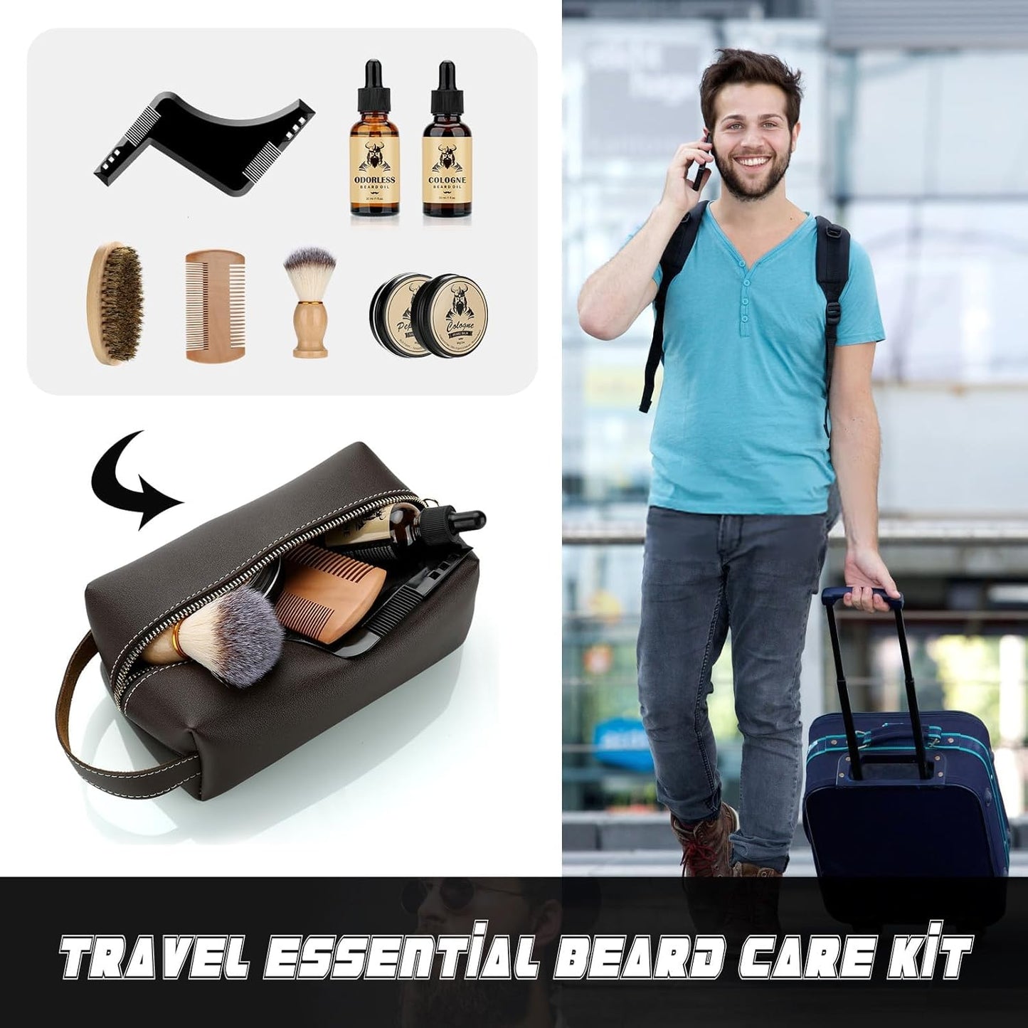 Dluxe Ave. Beard Care Kit Gifts for Men 9 Pcs Beard Grooming Kit