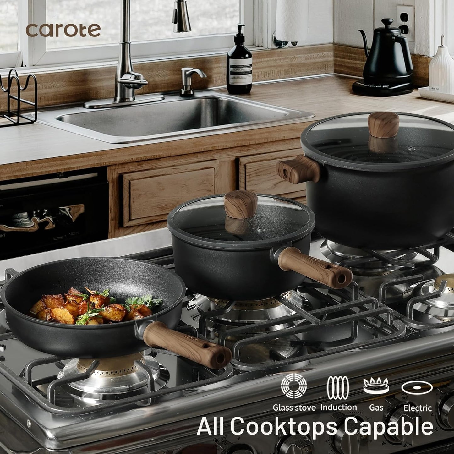 Dluxe Ave. 9pcs Pots and Pans Set / Nonstick Titanium Induction Black Kitchen Cookware