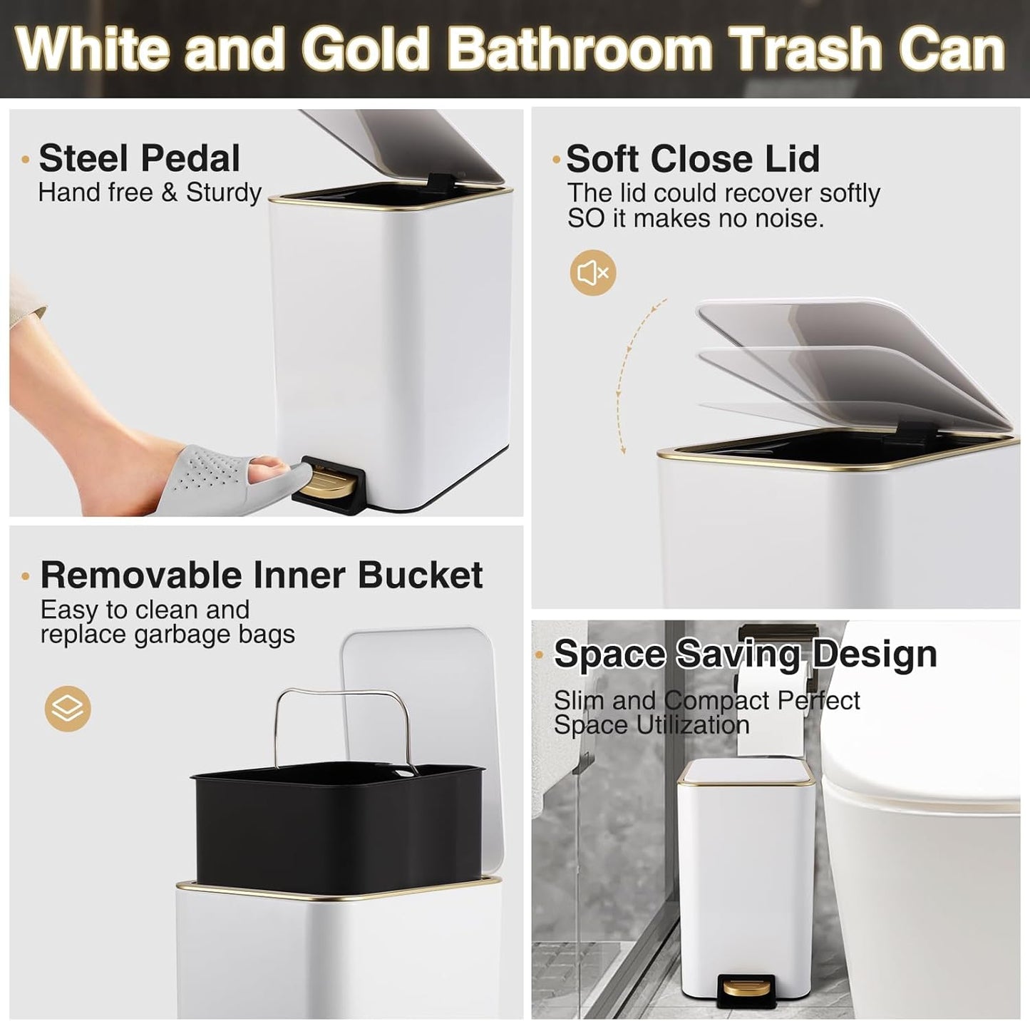 Dluxe Ave. XLHOMO White Bathroom Accessories Set 8 Piece White and Gold Bathroom Set