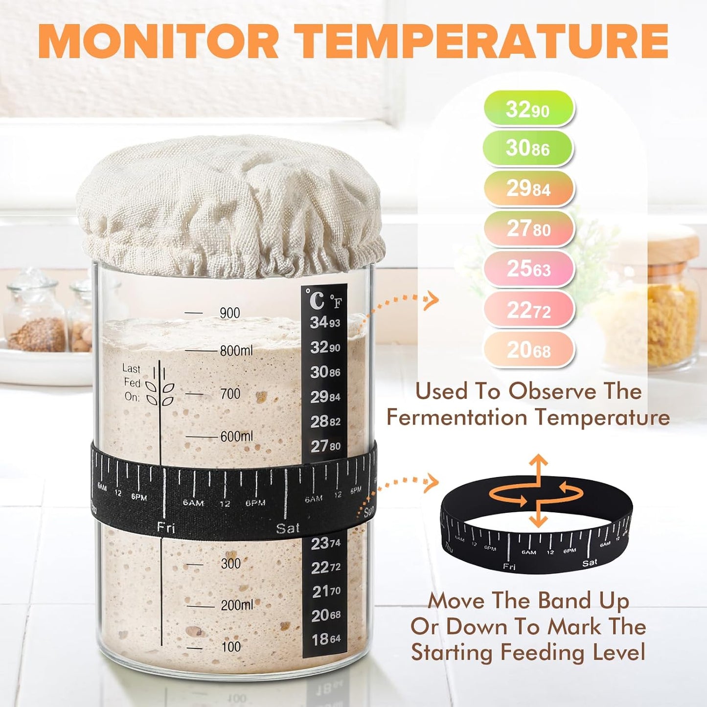 Dluxe Ave. RYTOXILO Sourdough Starter Jar Kit 34 Oz Glass Sourdough Jars Wide Mouth 9 Pack