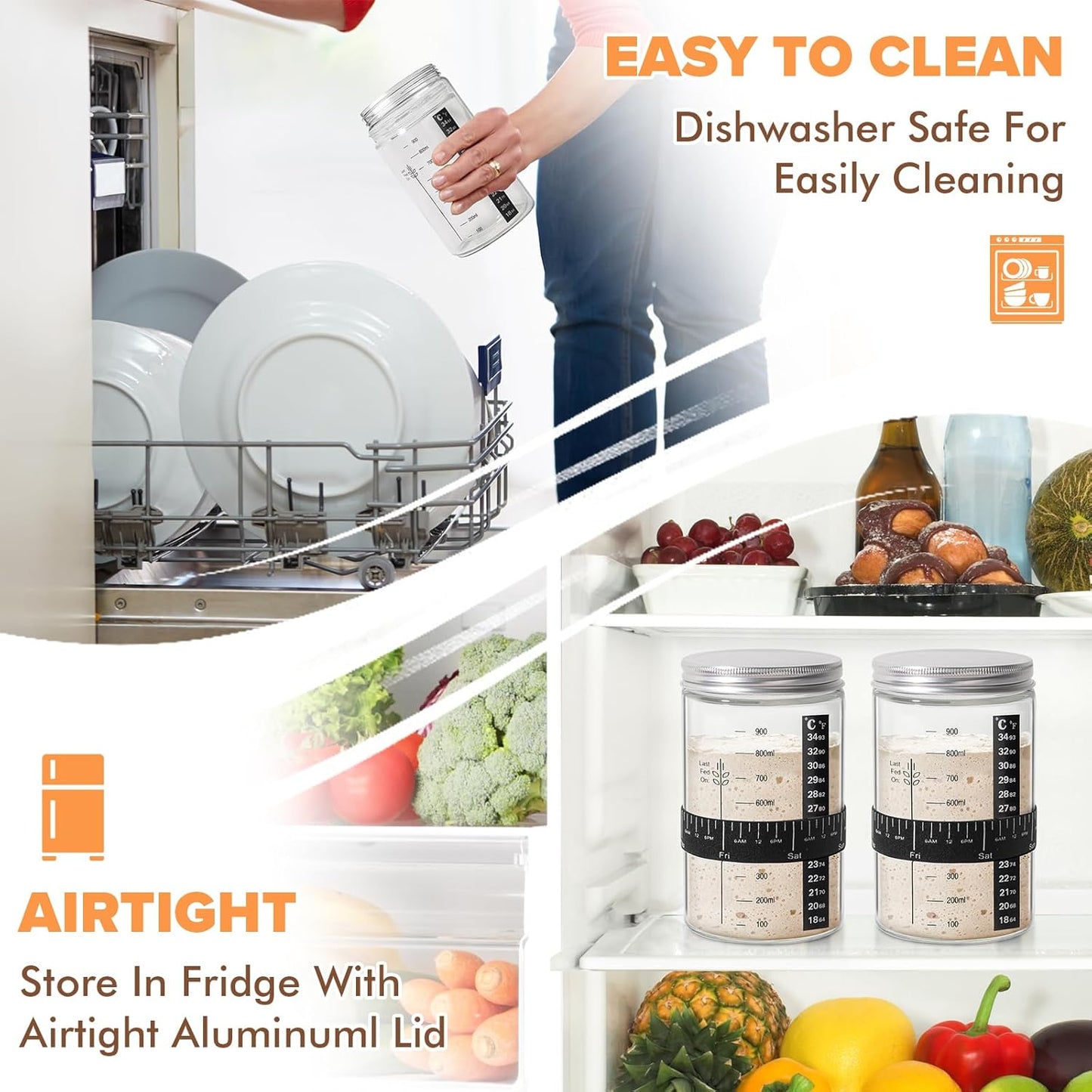 Dluxe Ave. RYTOXILO Sourdough Starter Jar Kit 34 Oz Glass Sourdough Jars Wide Mouth 9 Pack