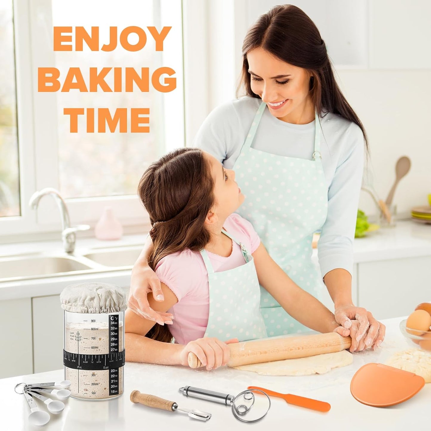 Dluxe Ave. RYTOXILO Sourdough Starter Jar Kit 34 Oz Glass Sourdough Jars Wide Mouth 9 Pack