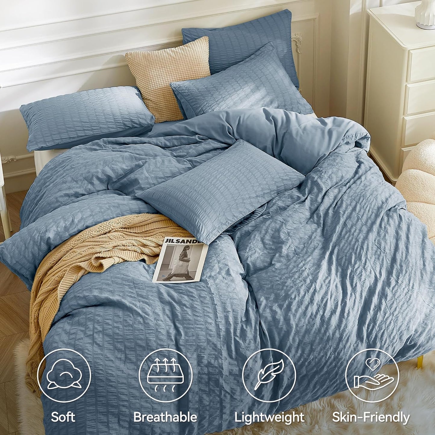 Dluxe Ave. ( KING ) 3 Pcs {Duvet Cover}, Soft and Breathable, Blue