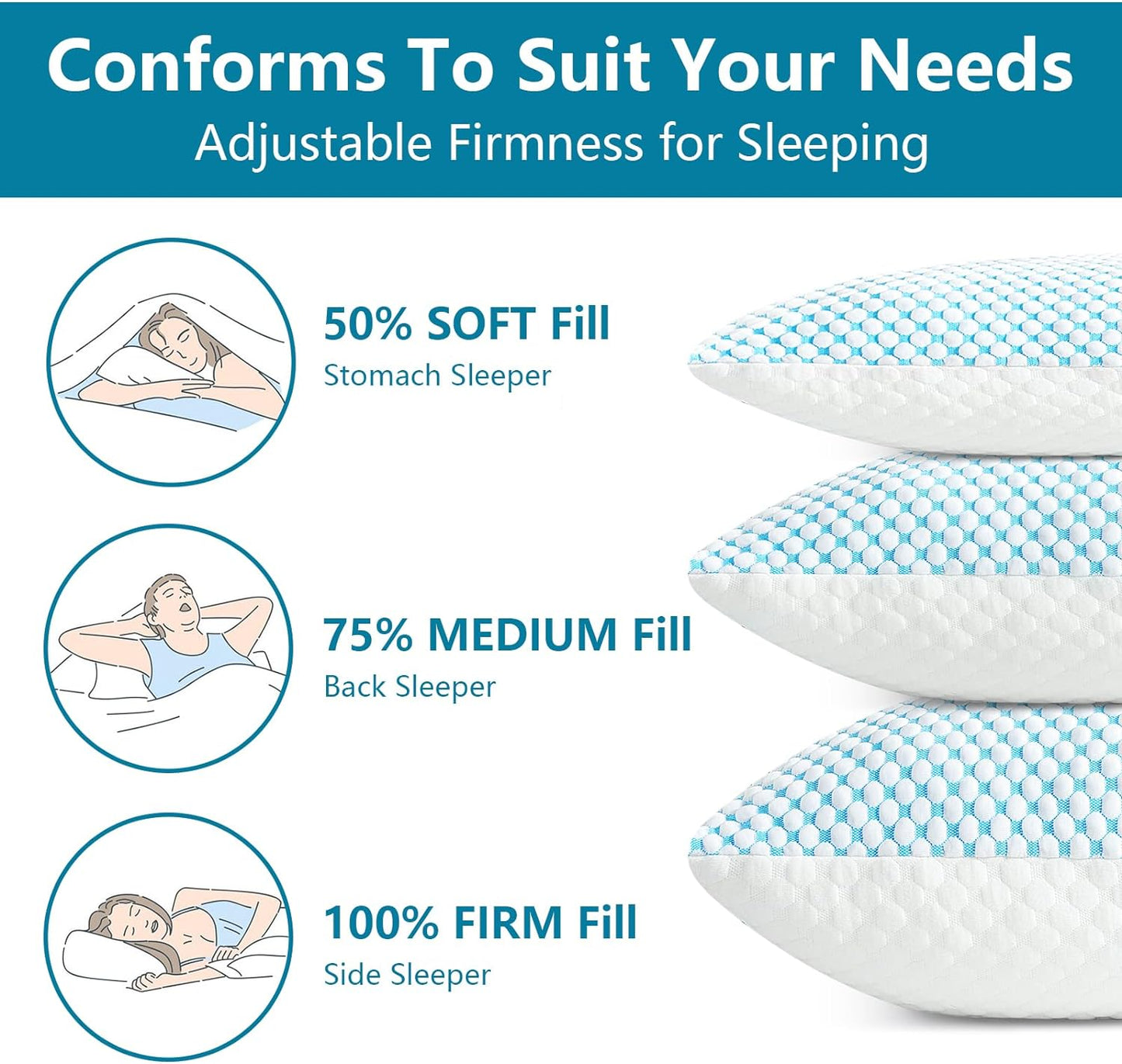 Dluxe Ave. ( KING ) Shredded Memory Foam Pillows, { FIRM }  Set of 2 Pack, Luxury Hotel Quality