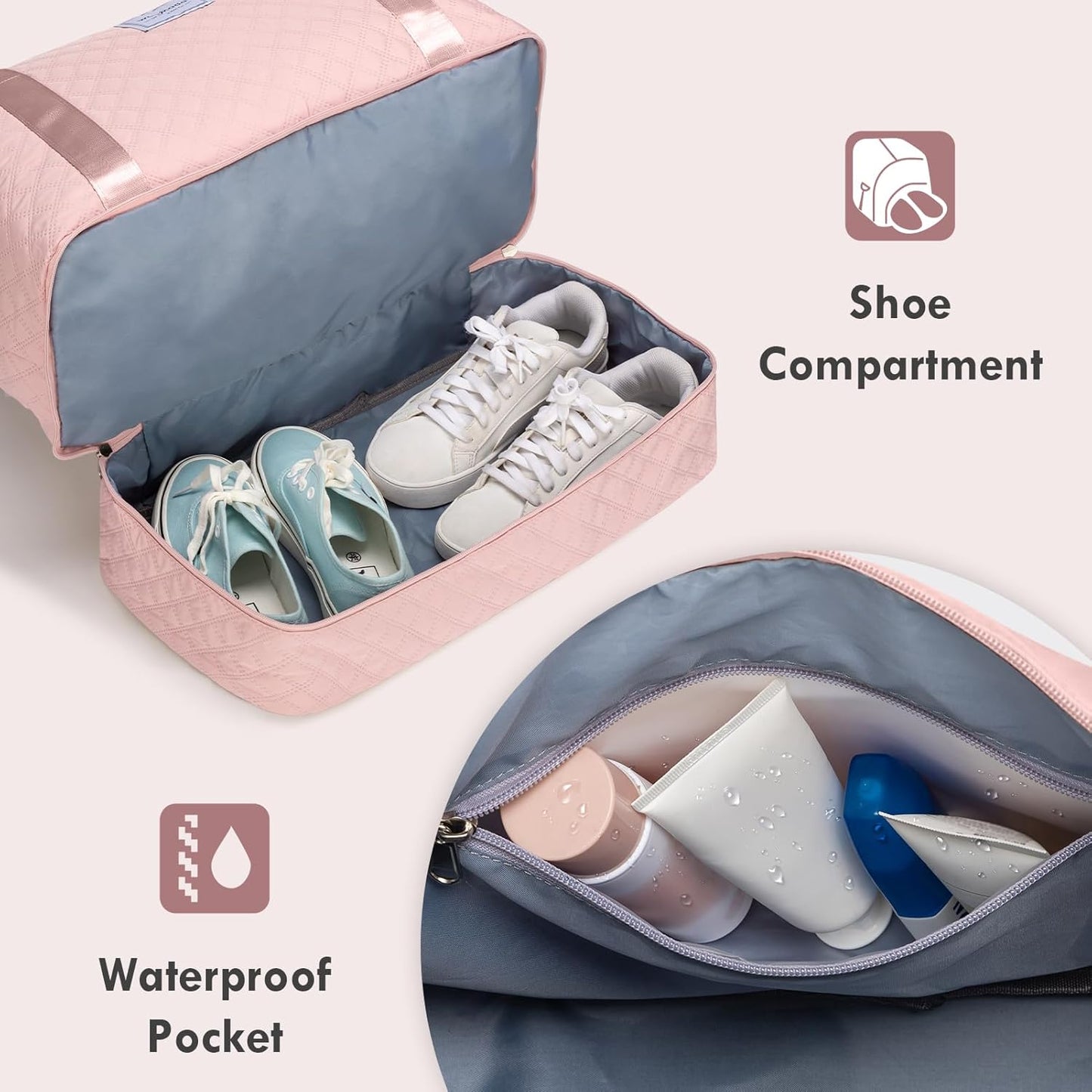 Dluxe Ave. Travel Duffel with Shoes Compartment with Toiletry Bag/ Large (pink)
