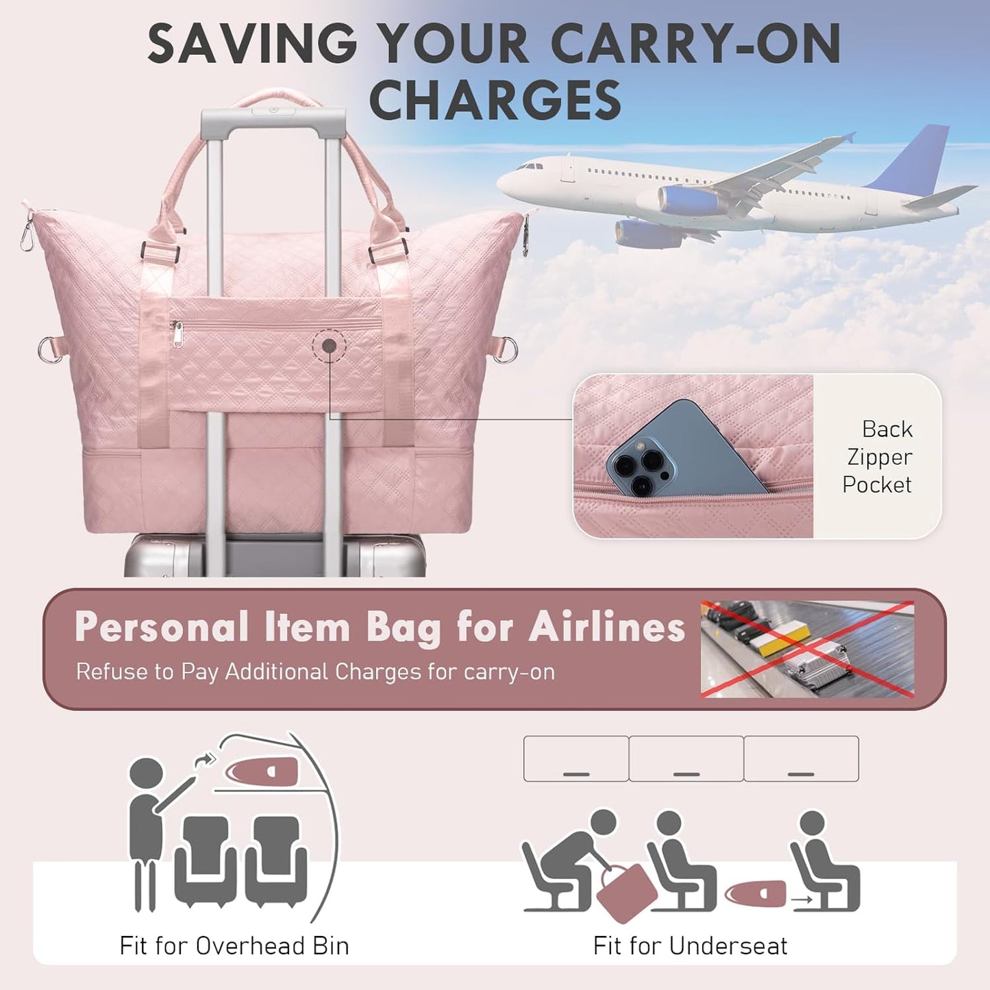 Dluxe Ave. Travel Duffel with Shoes Compartment with Toiletry Bag/ Large (pink)
