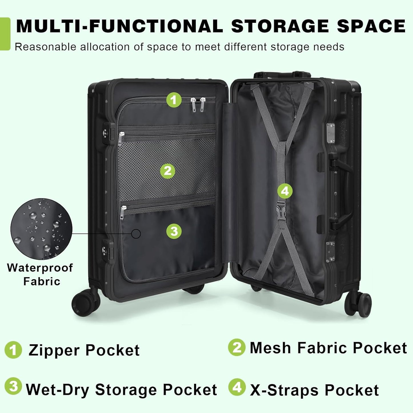 Dluxe Ave. Luggage PC+ABS Aluminum Frame Zipperless/ Checked Luggage/ Hard Shell/TSA Lock/Spinner Wheels 24 Inch/ (Black)