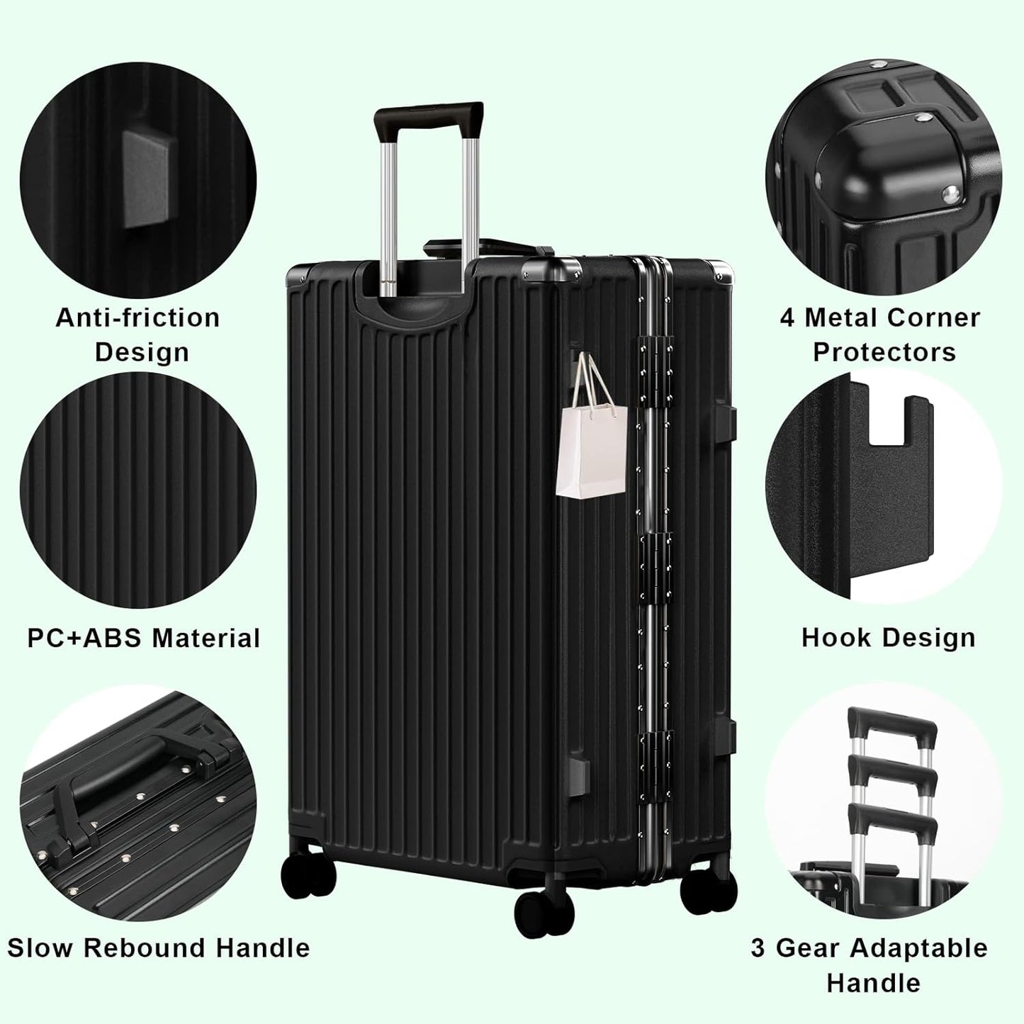 Dluxe Ave. Luggage PC+ABS Aluminum Frame Zipperless/ Checked Luggage/ Hard Shell/TSA Lock/Spinner Wheels 24 Inch/ (Black)