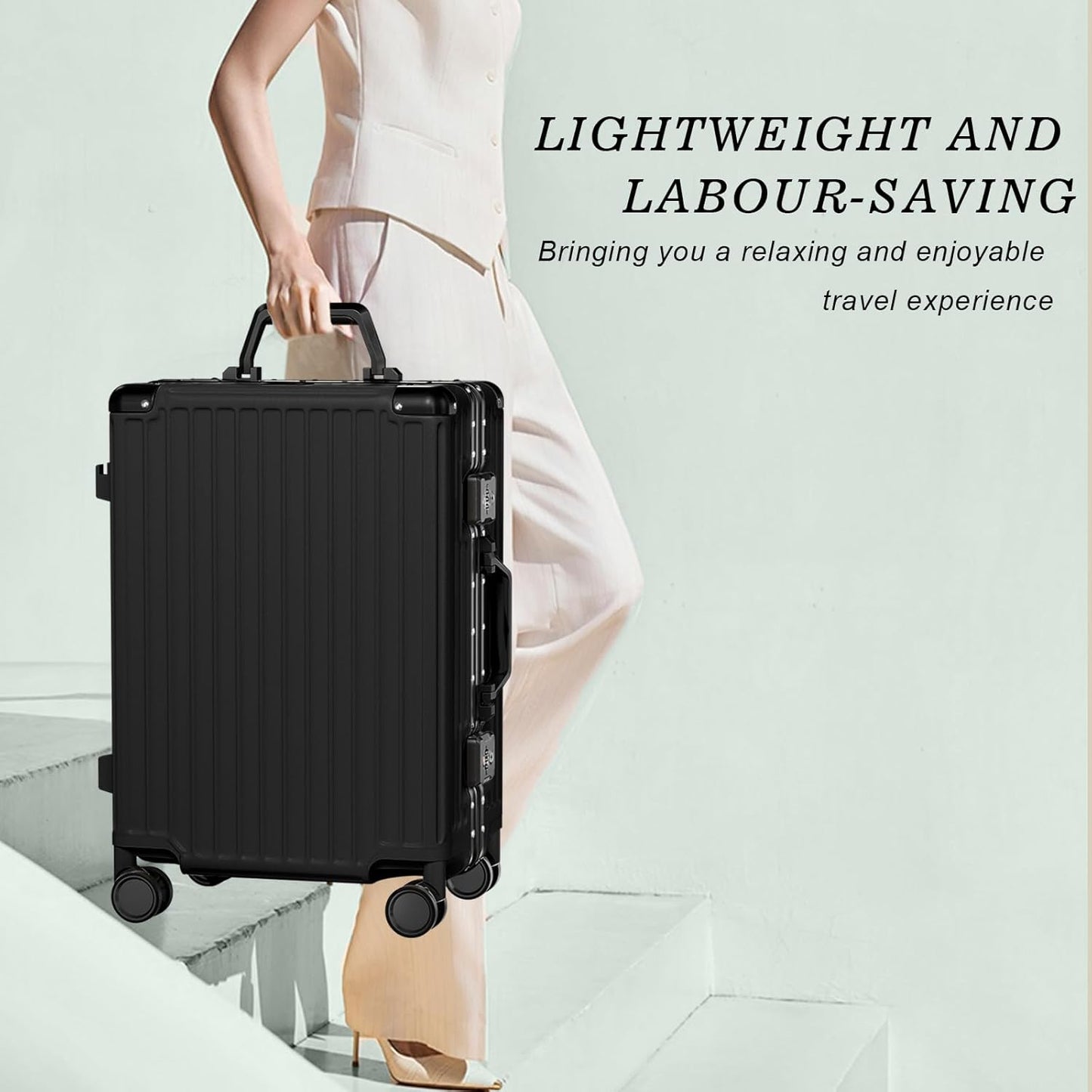 Dluxe Ave. Luggage PC+ABS Aluminum Frame Zipperless/ Checked Luggage/ Hard Shell/TSA Lock/Spinner Wheels 24 Inch/ (Black)