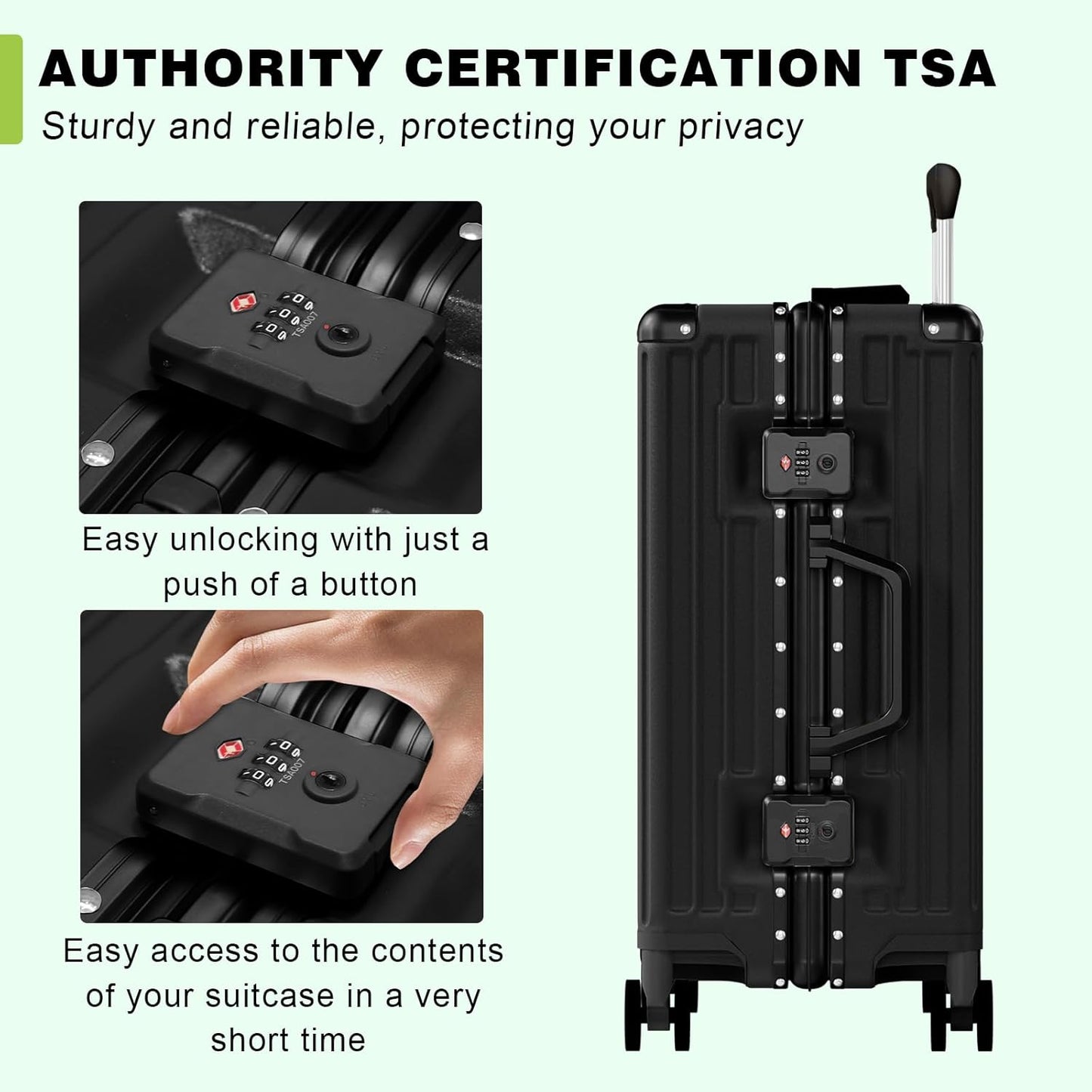 Dluxe Ave. Luggage PC+ABS Aluminum Frame Zipperless/ Checked Luggage/ Hard Shell/TSA Lock/Spinner Wheels 24 Inch/ (Black)