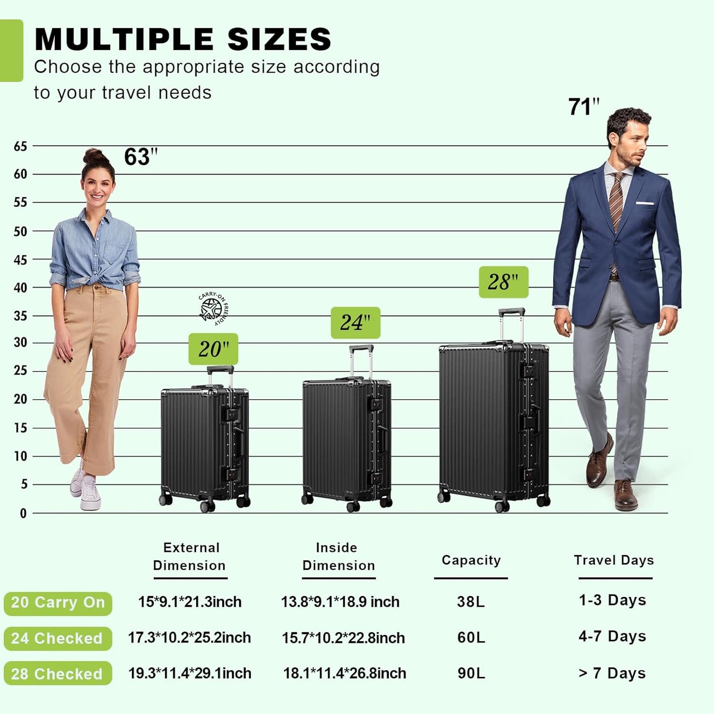 Dluxe Ave. Luggage PC+ABS Aluminum Frame Zipperless/ Checked Luggage/ Hard Shell/TSA Lock/Spinner Wheels 24 Inch/ (Black)