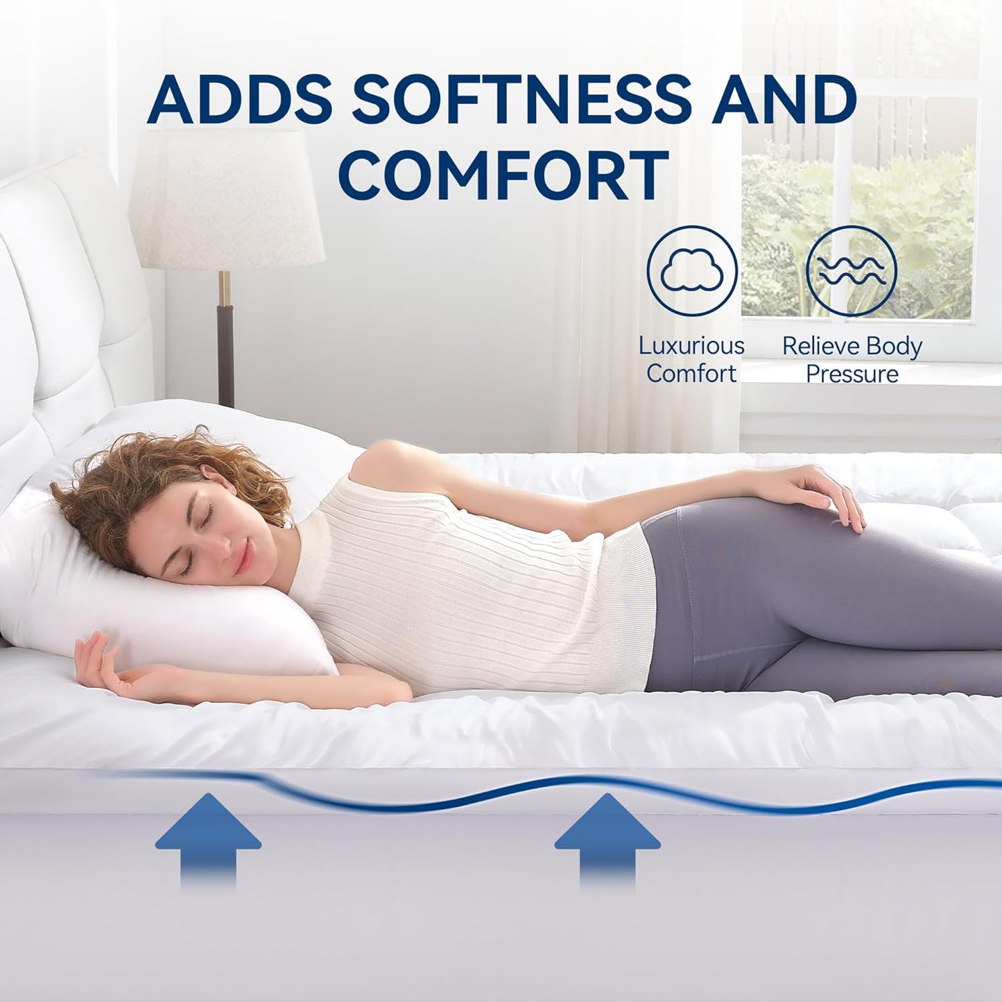 Dluxe Ave. ( QUEEN ) Dual Layer 4 Inch Memory Foam Mattress Topper, 2 Inch Gel Memory Foam, Plus 2 Inch Down, Alternative Quilted Pillow, White