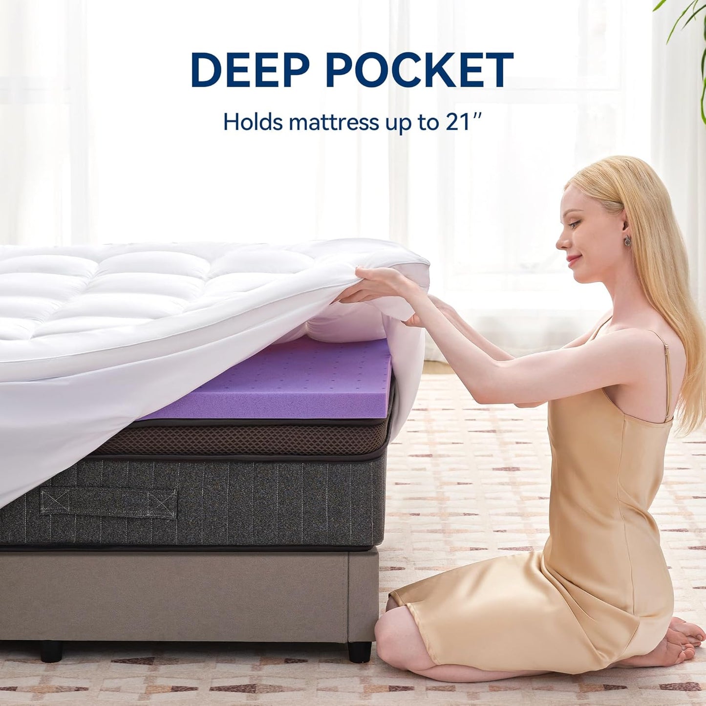 Dluxe Ave. ( QUEEN ) Dual Layer 4 Inch Memory Foam Mattress Topper, 2 Inch Gel Memory Foam, Plus 2 Inch Down, Alternative Quilted Pillow, White