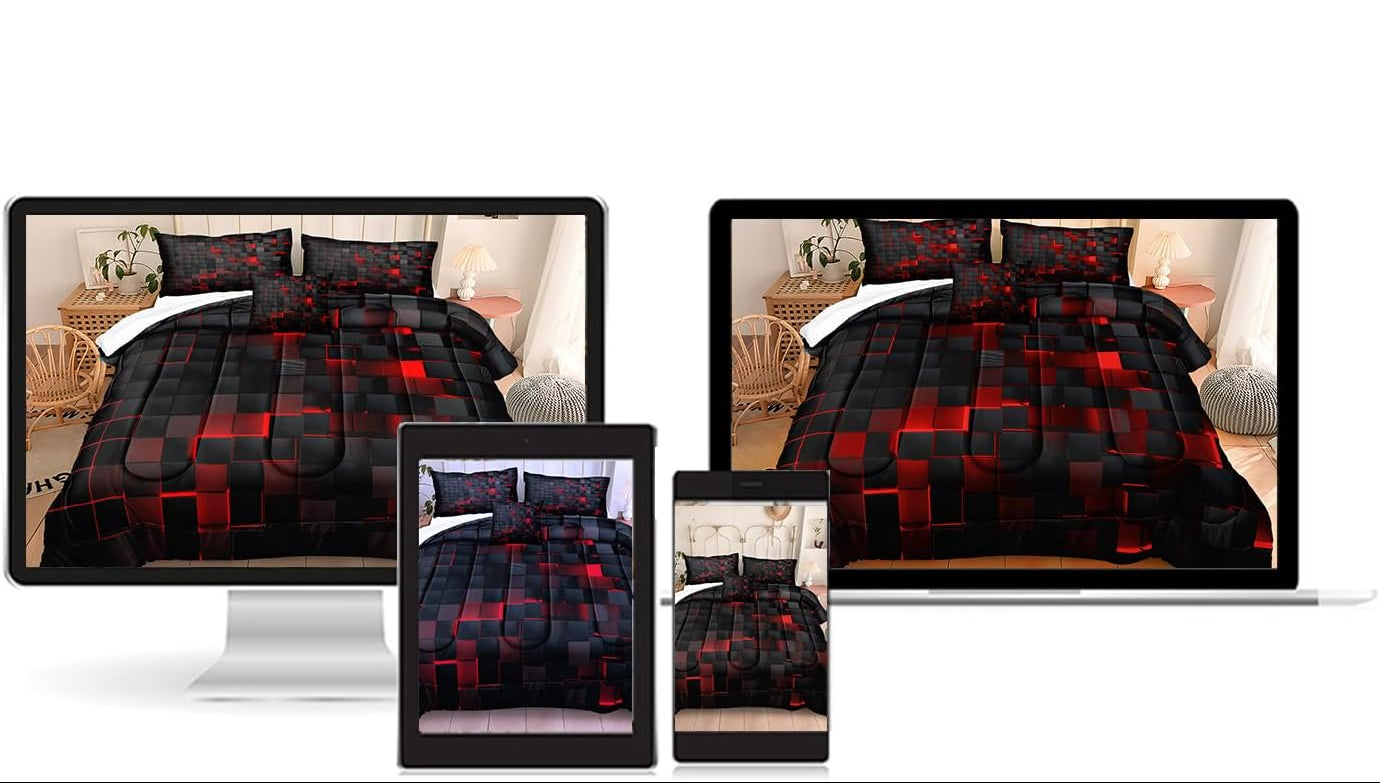 Dluxe Ave. ( KING ) 4 Pcs Comforter Set,  Red and Black