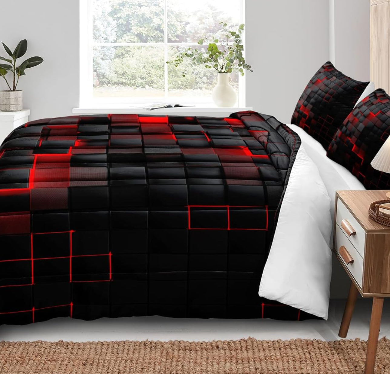 Dluxe Ave. ( KING ) 4 Pcs Comforter Set,  Red and Black