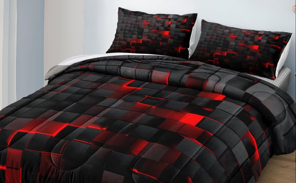 Dluxe Ave. ( KING ) 4 Pcs Comforter Set,  Red and Black