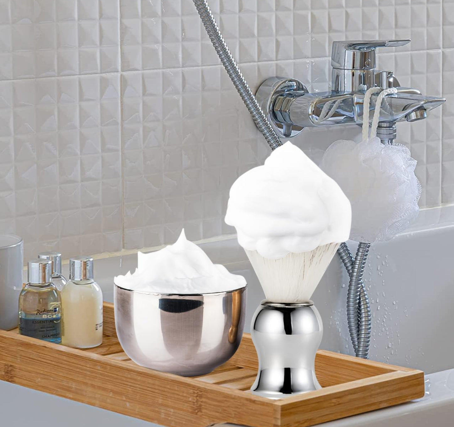 Dluxe Ave. Shaving Brush and Bowl Kit/ 3 in 1 / Silver