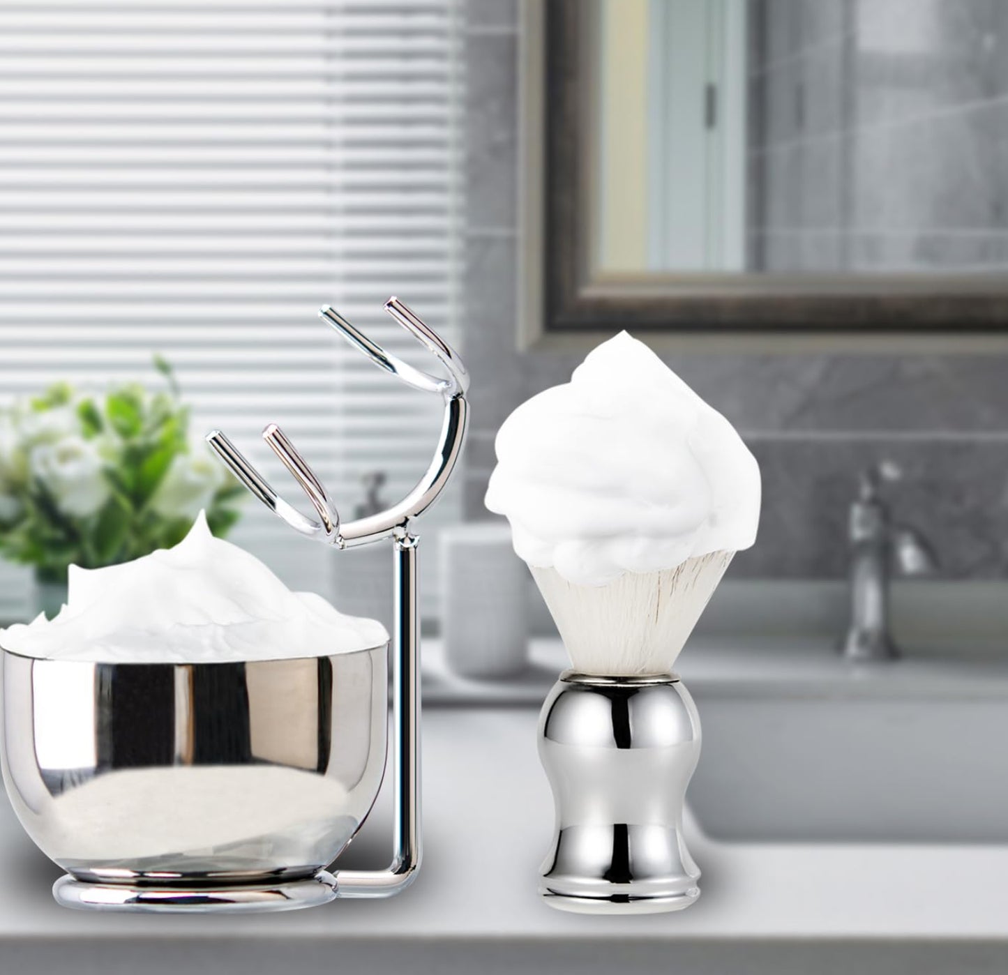 Dluxe Ave. Shaving Brush and Bowl Kit/ 3 in 1 / Silver