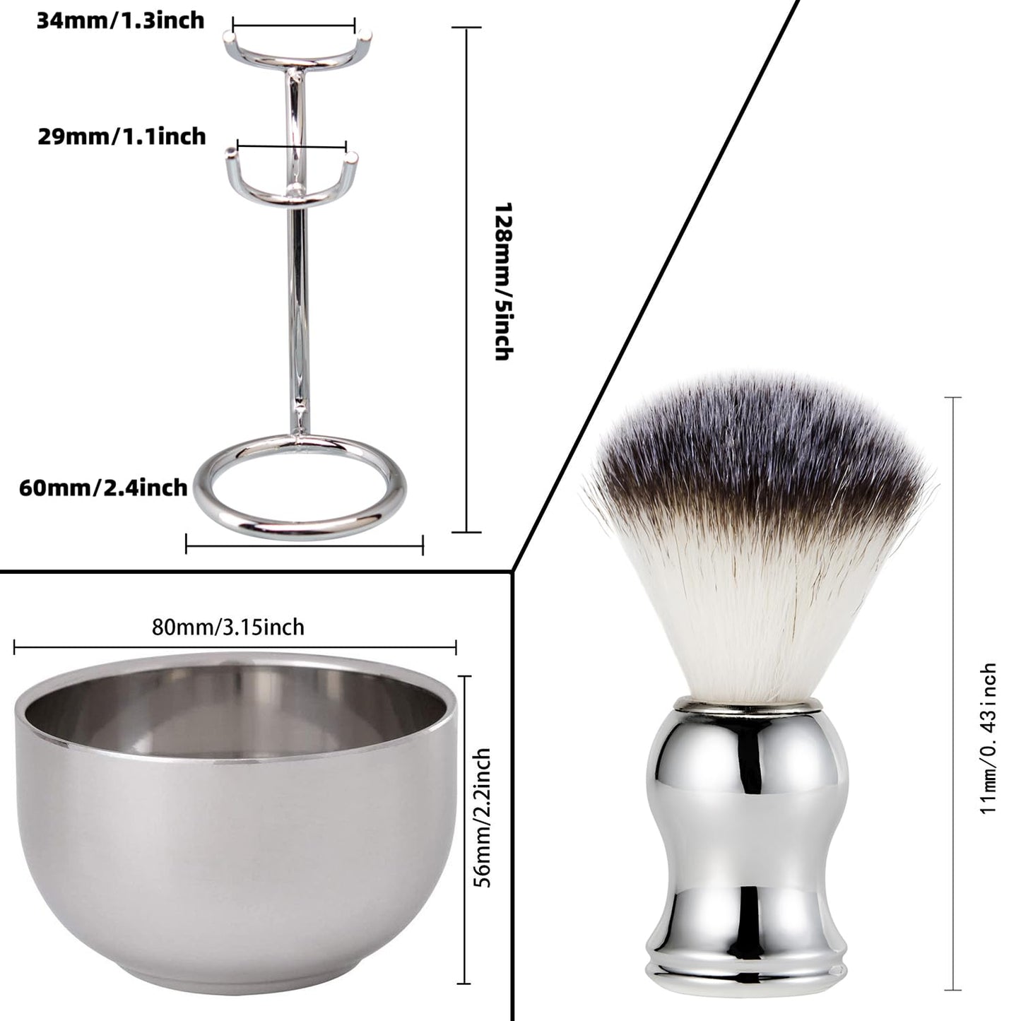 Dluxe Ave. Shaving Brush and Bowl Kit/ 3 in 1 / Silver