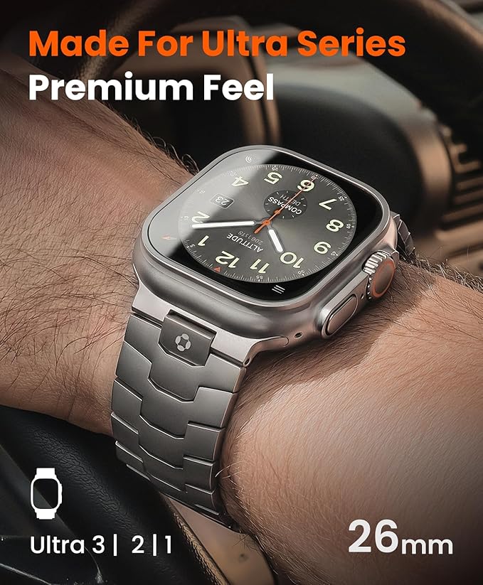 Dluxe Ave. FiNESTONE Titanium Band for Apple Watch ULTRA & ULTRA 2: 49mm Adjustable Titanium Apple Watch Band - Lightweight Strap for iWatch Apple Watch ULTRA 2 & ULTRA (49mm)