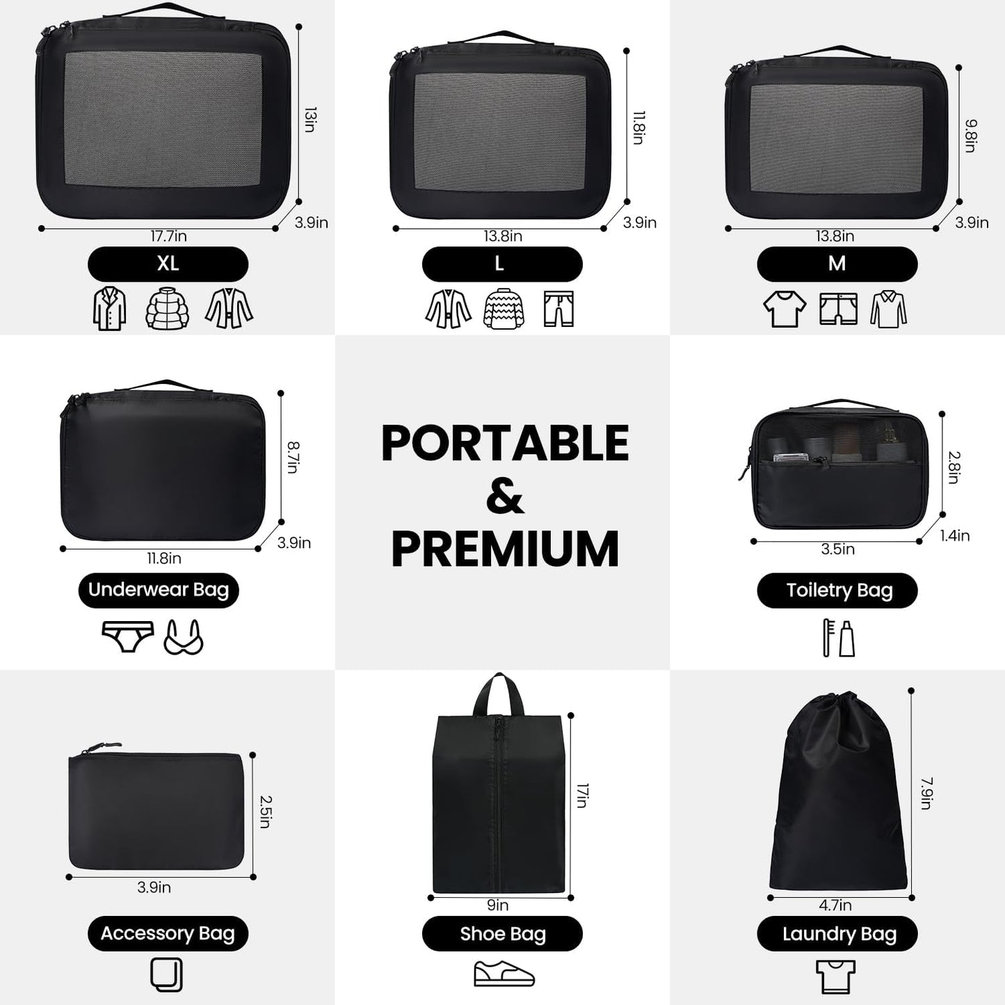 Dluxe Ave. 8 Set Durable Luggage Organizer/ Travel Essentials
