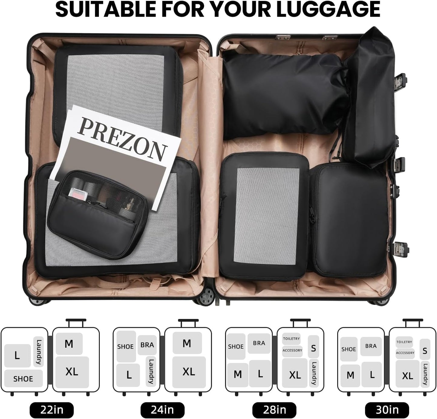 Dluxe Ave. 8 Set Durable Luggage Organizer/ Travel Essentials