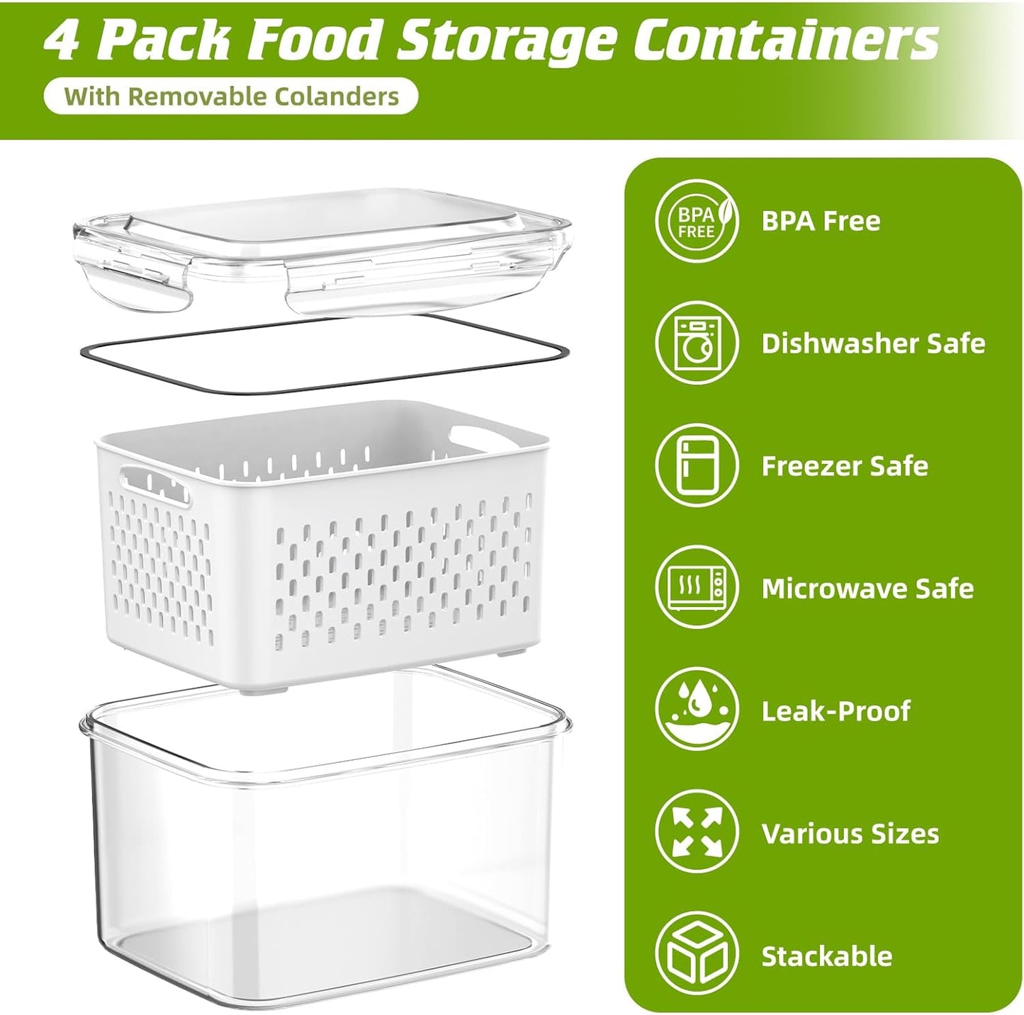 Dluxe Ave.4 PCS Fruit Storage Containers for Fridge/ Airtight Food Container