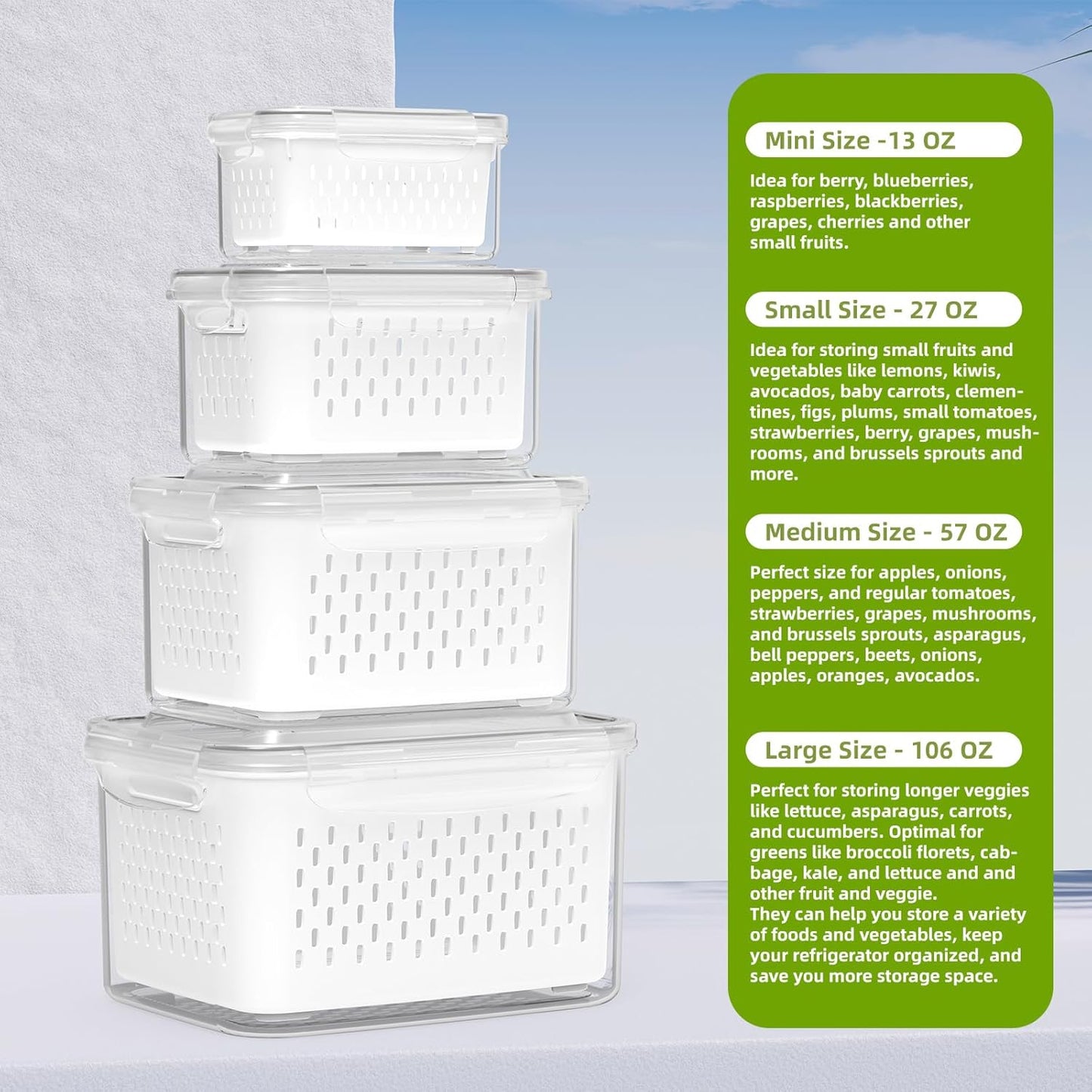 Dluxe Ave.4 PCS Fruit Storage Containers for Fridge/ Airtight Food Container